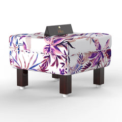 Reposa Floral Print Wooden Cushioned Footrest Stool (Walnut Legs) - Wooden Twist UAE