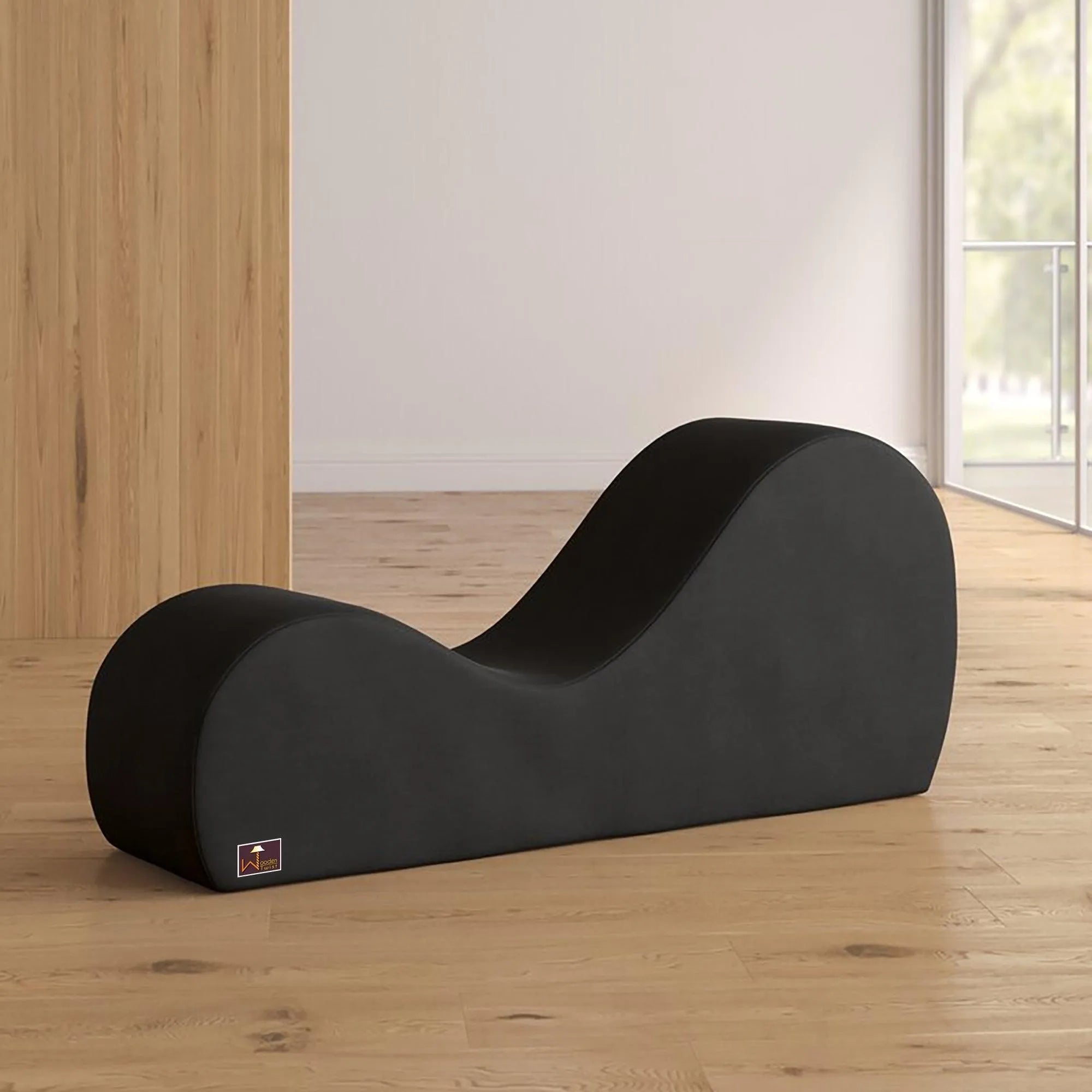 Wooden Armless Modern Chaise Lounge (Black Polyester) - Wooden Twist UAE