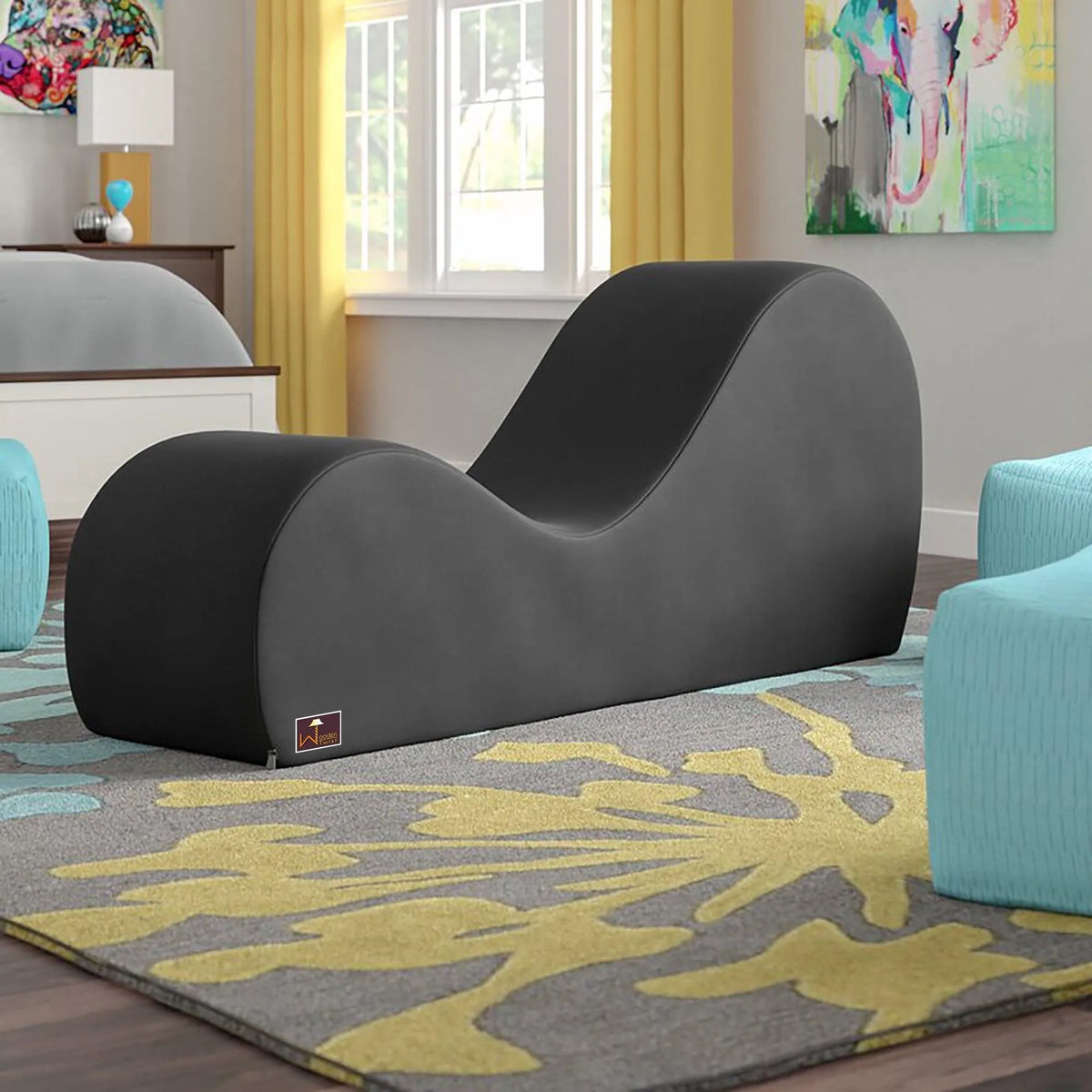 Wooden Armless Modern Chaise Lounge (Black Polyester) - Wooden Twist UAE