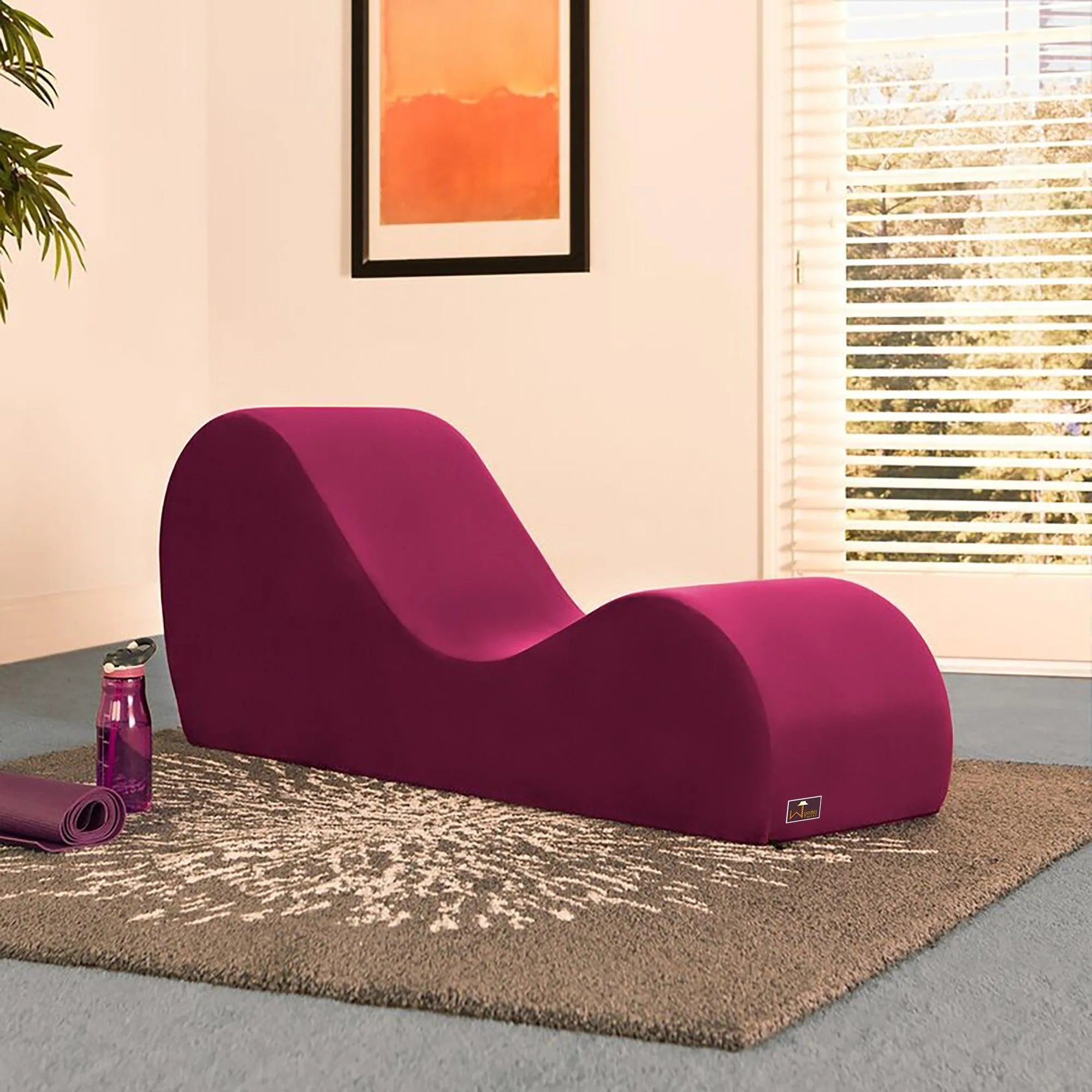 Modern Armless Wooden Chaise Lounge for Lounging, Yoga, and Stretching ( Pink ) - Wooden Twist UAE