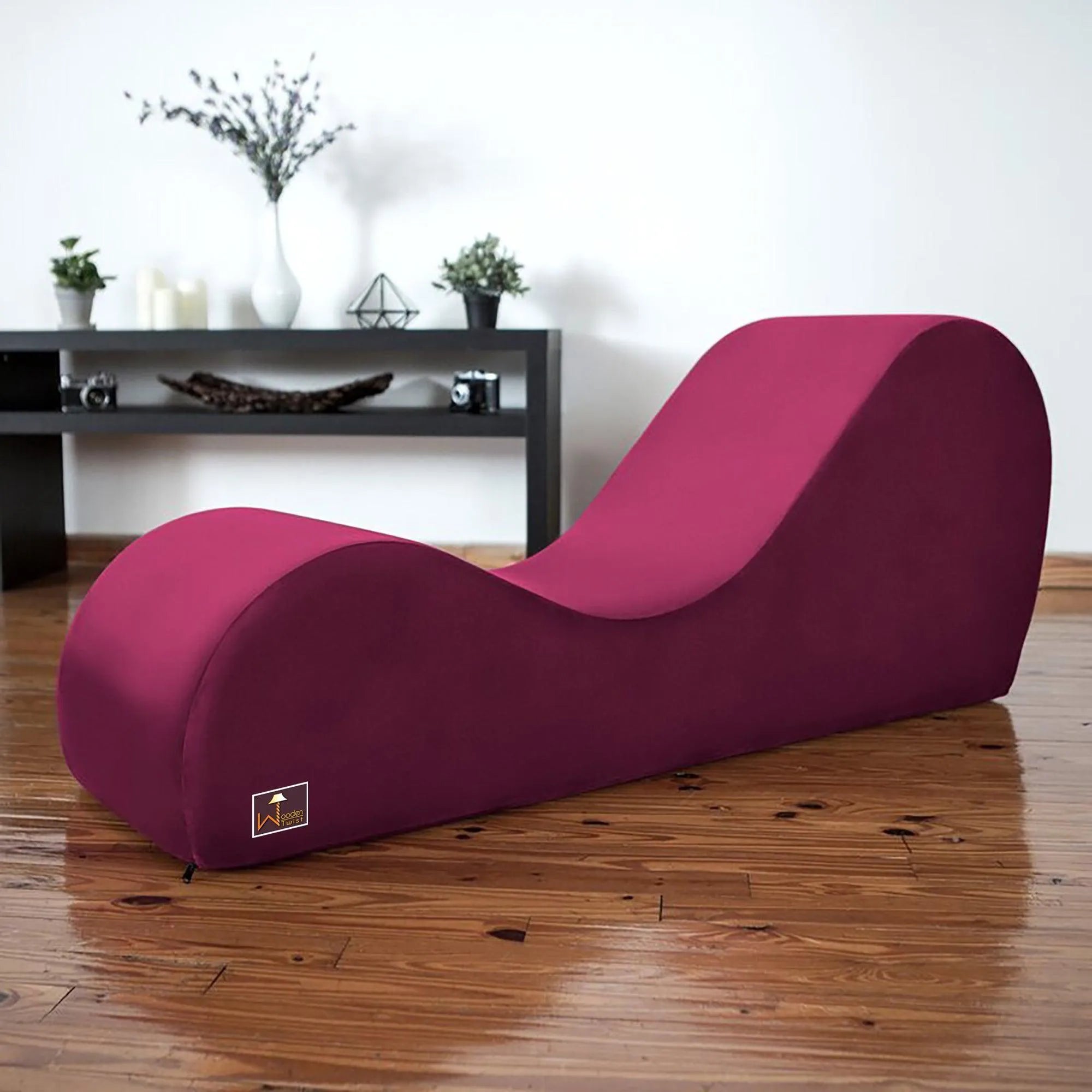 Modern Armless Wooden Chaise Lounge for Lounging, Yoga, and Stretching ( Pink ) - Wooden Twist UAE