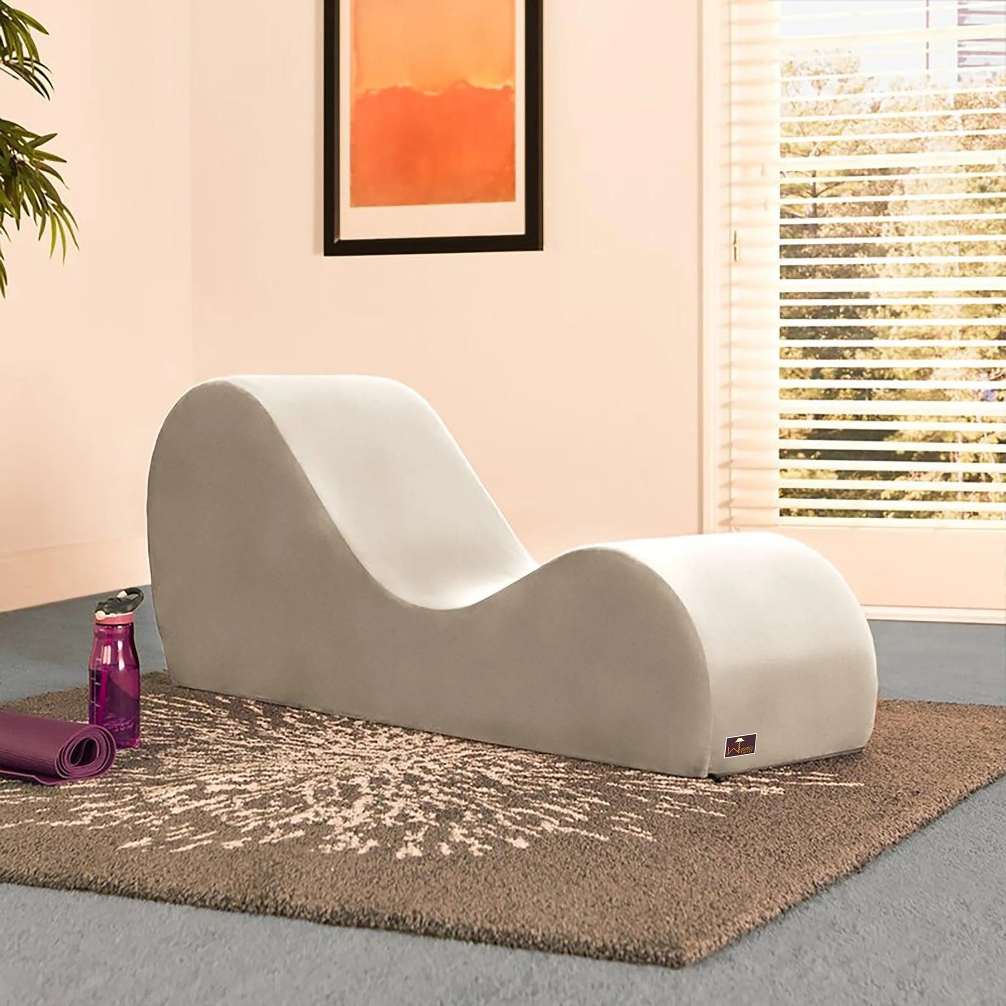 Modern Armless Wooden Chaise Lounge for Lounging, Yoga, and Stretching ( Beige ) - Wooden Twist UAE