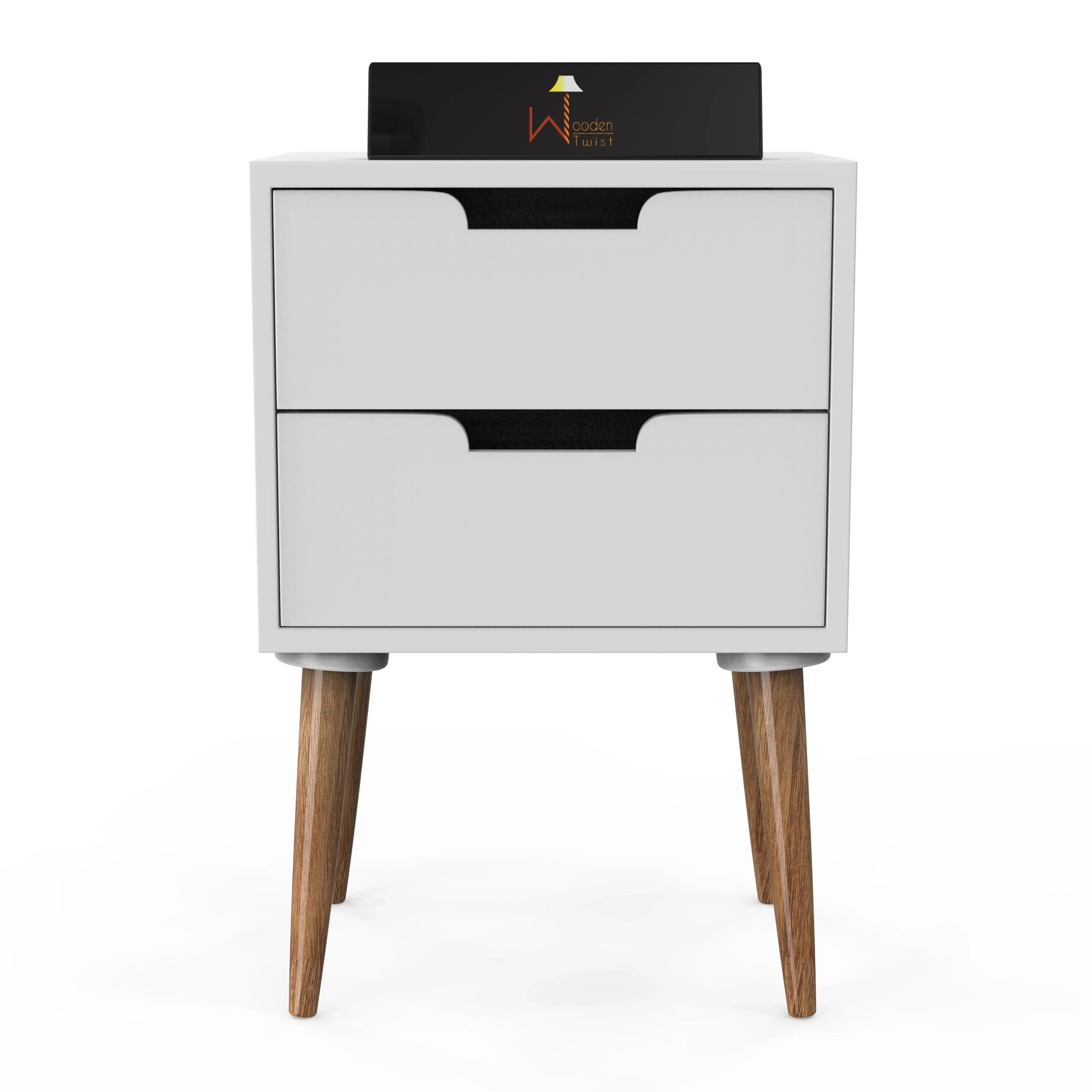 Amazing Nightstand Bedside Table with Two Drawers (White) - Wooden Twist UAE