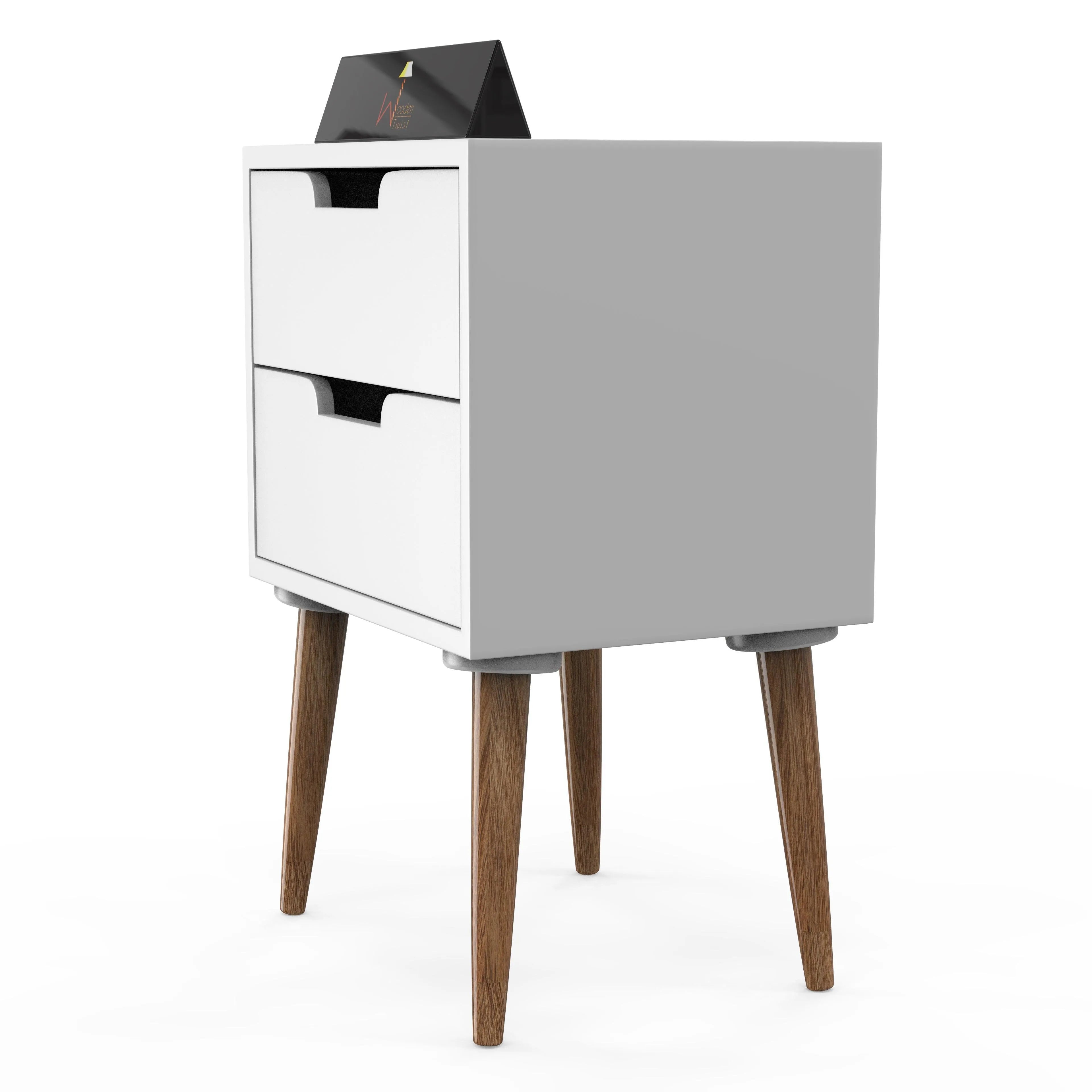 Amazing Nightstand Bedside Table with Two Drawers (White) - Wooden Twist UAE