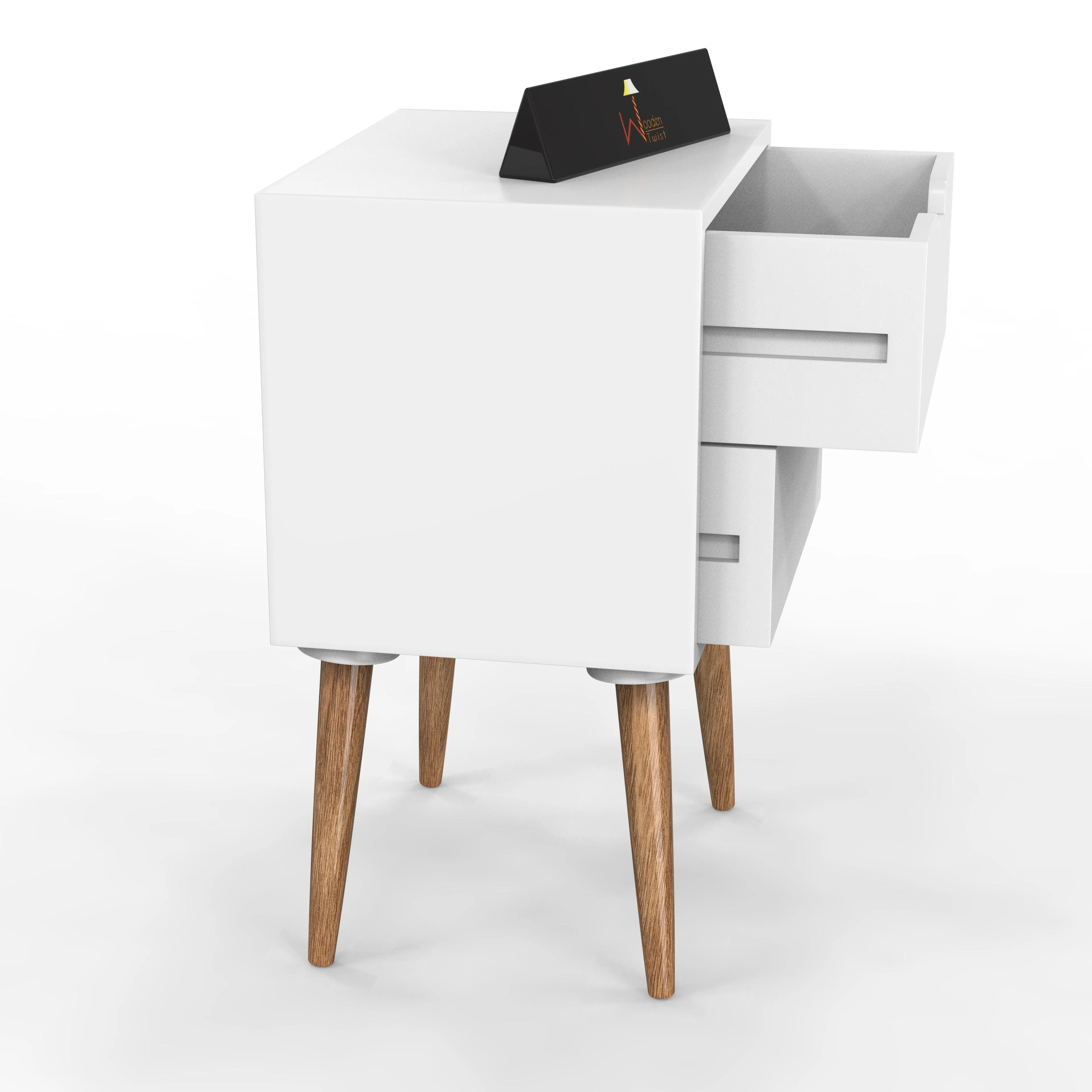 Amazing Nightstand Bedside Table with Two Drawers (White) - Wooden Twist UAE