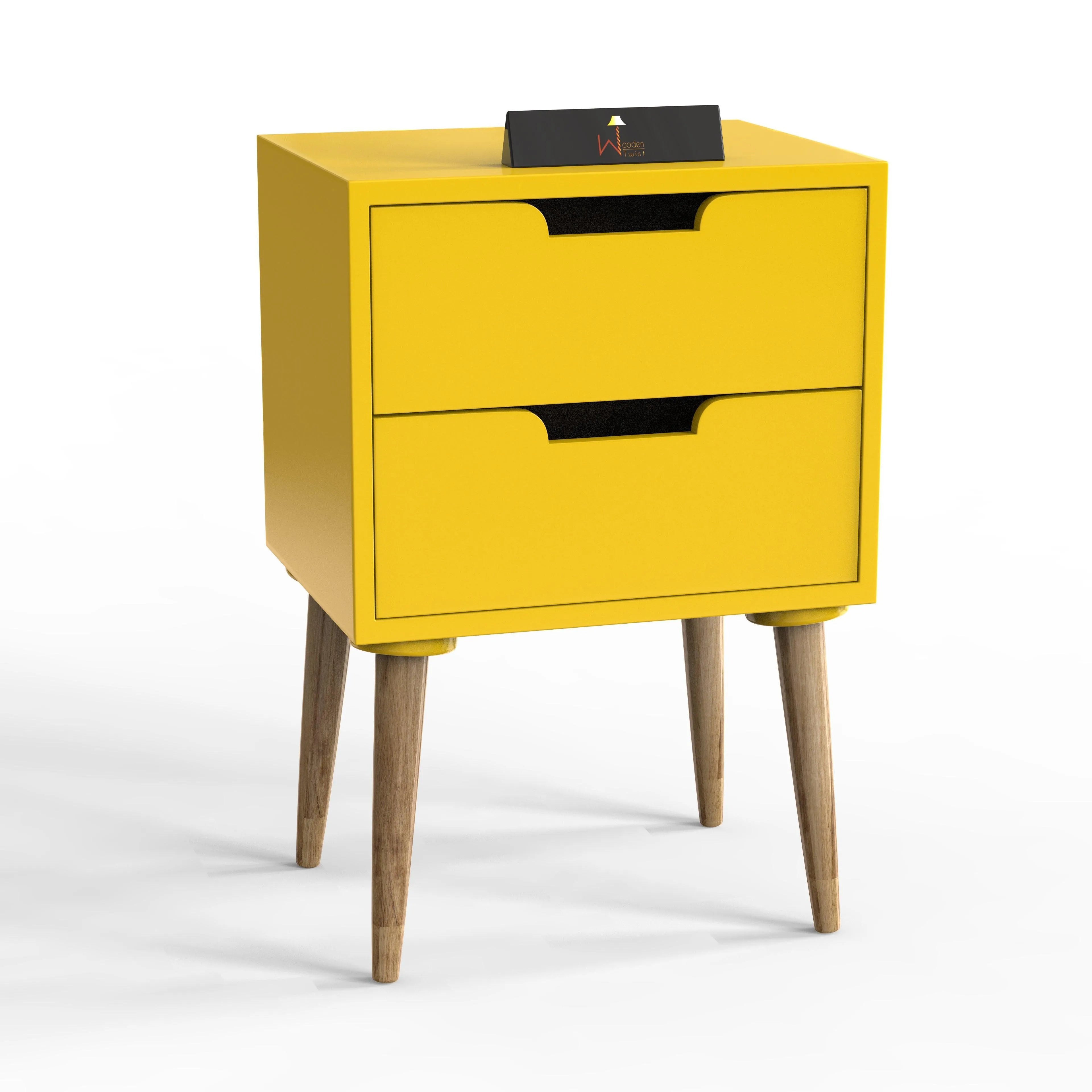 Amazing Bedside Table with Two Drawers (Yellow) - Wooden Twist UAE