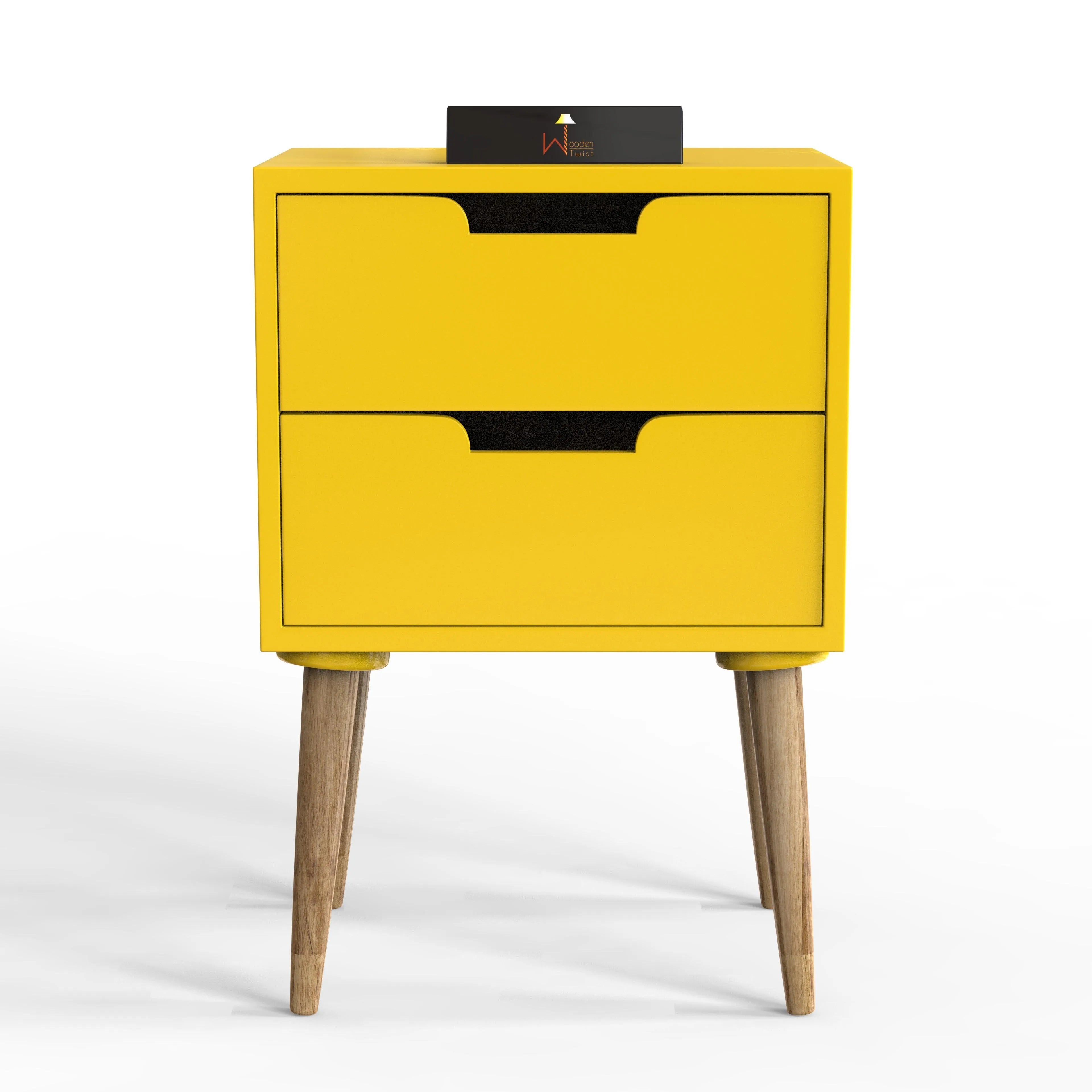 Amazing Bedside Table with Two Drawers (Yellow) - Wooden Twist UAE