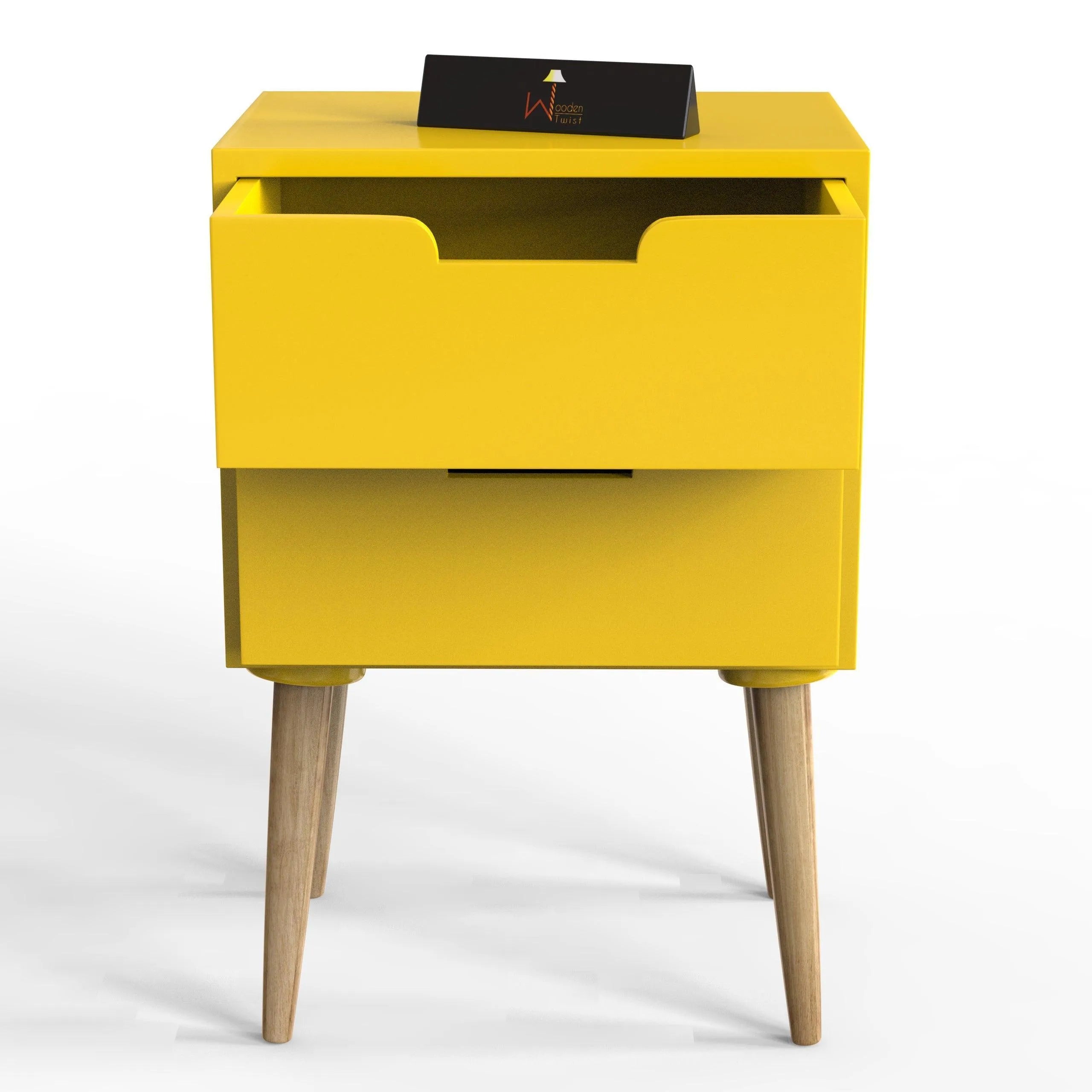 Amazing Bedside Table with Two Drawers (Yellow) - Wooden Twist UAE