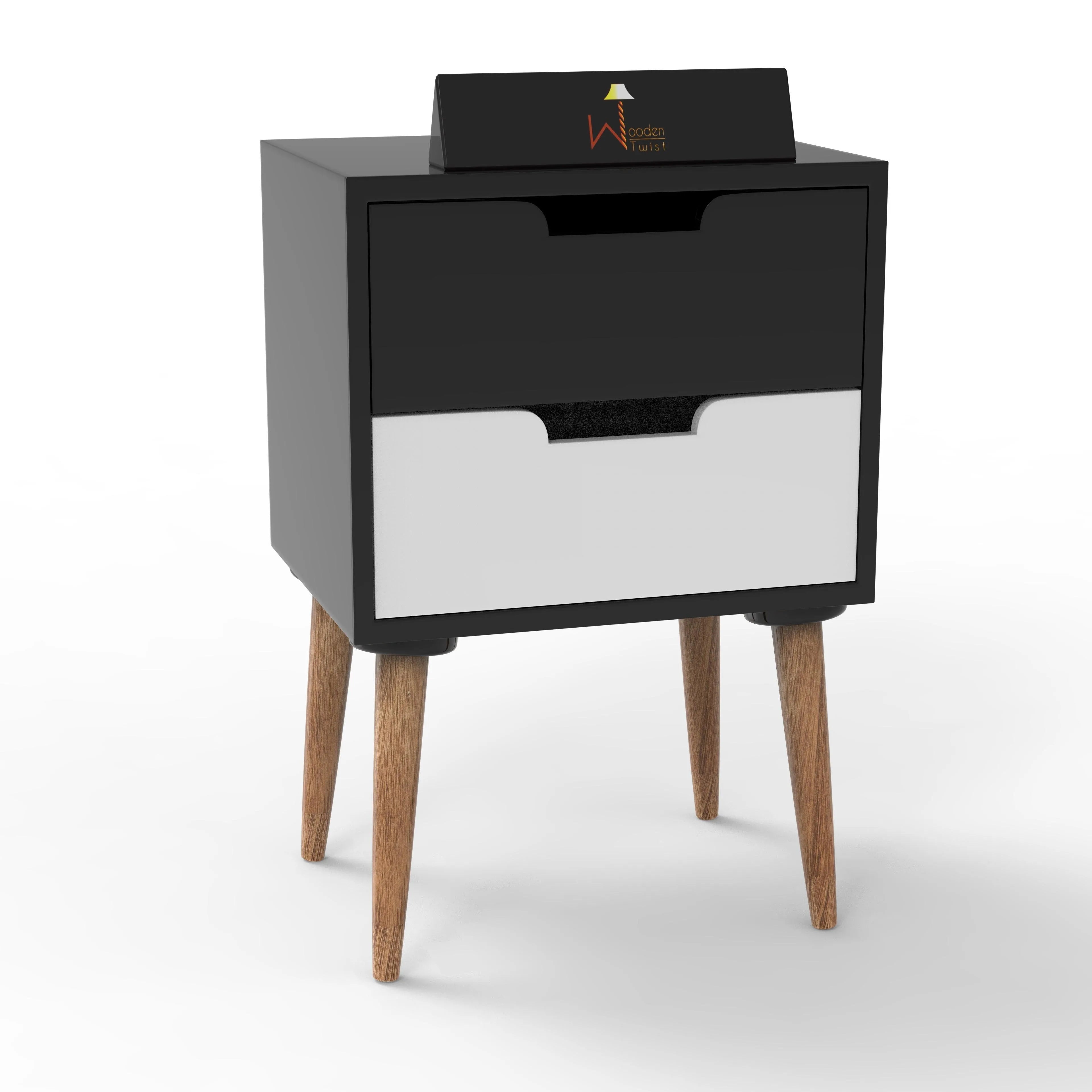 Look Bedside Table with Two Drawers (White & Brown) - Wooden Twist UAE