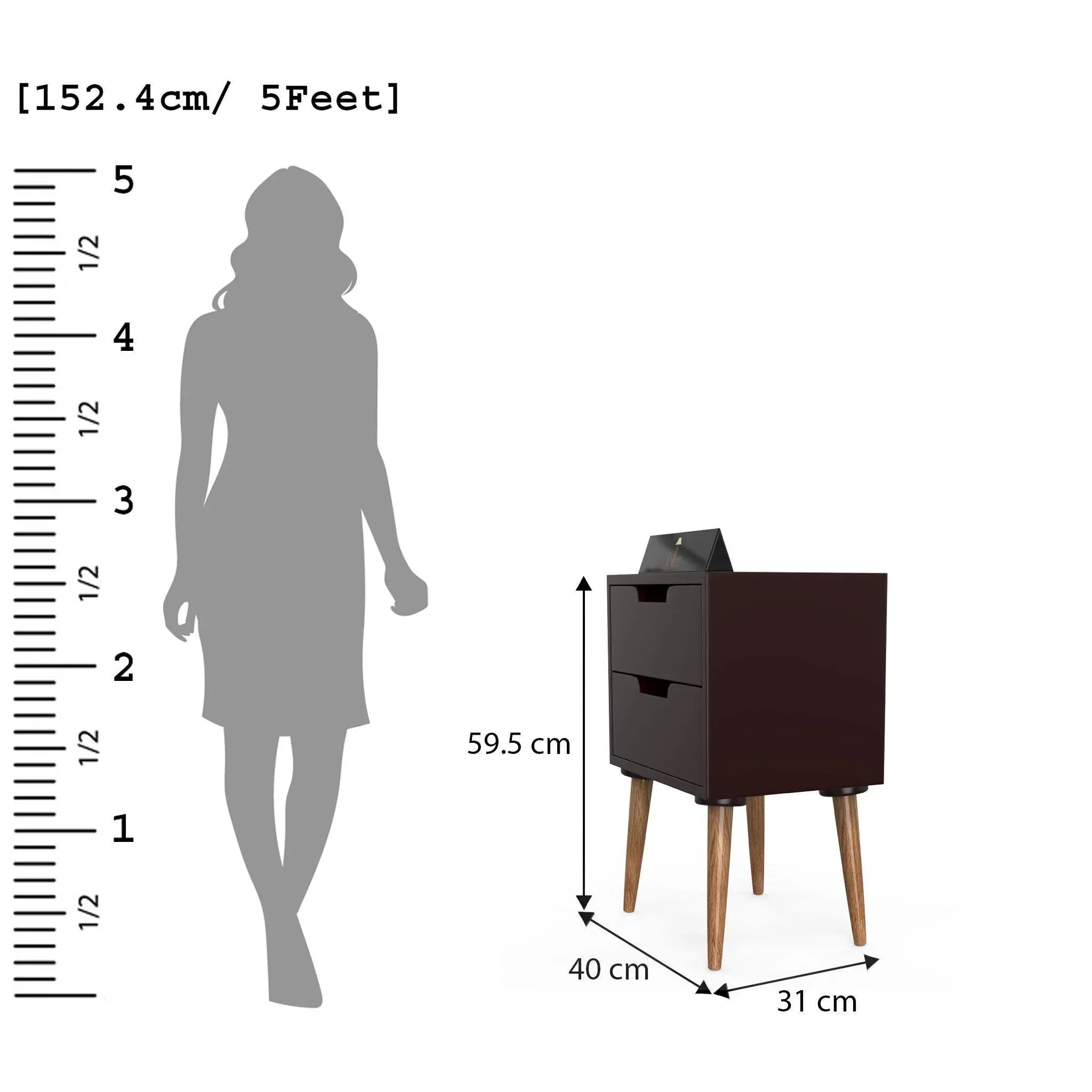 Amazing Bedside Table with Two Drawers (Brown) - Wooden Twist UAE