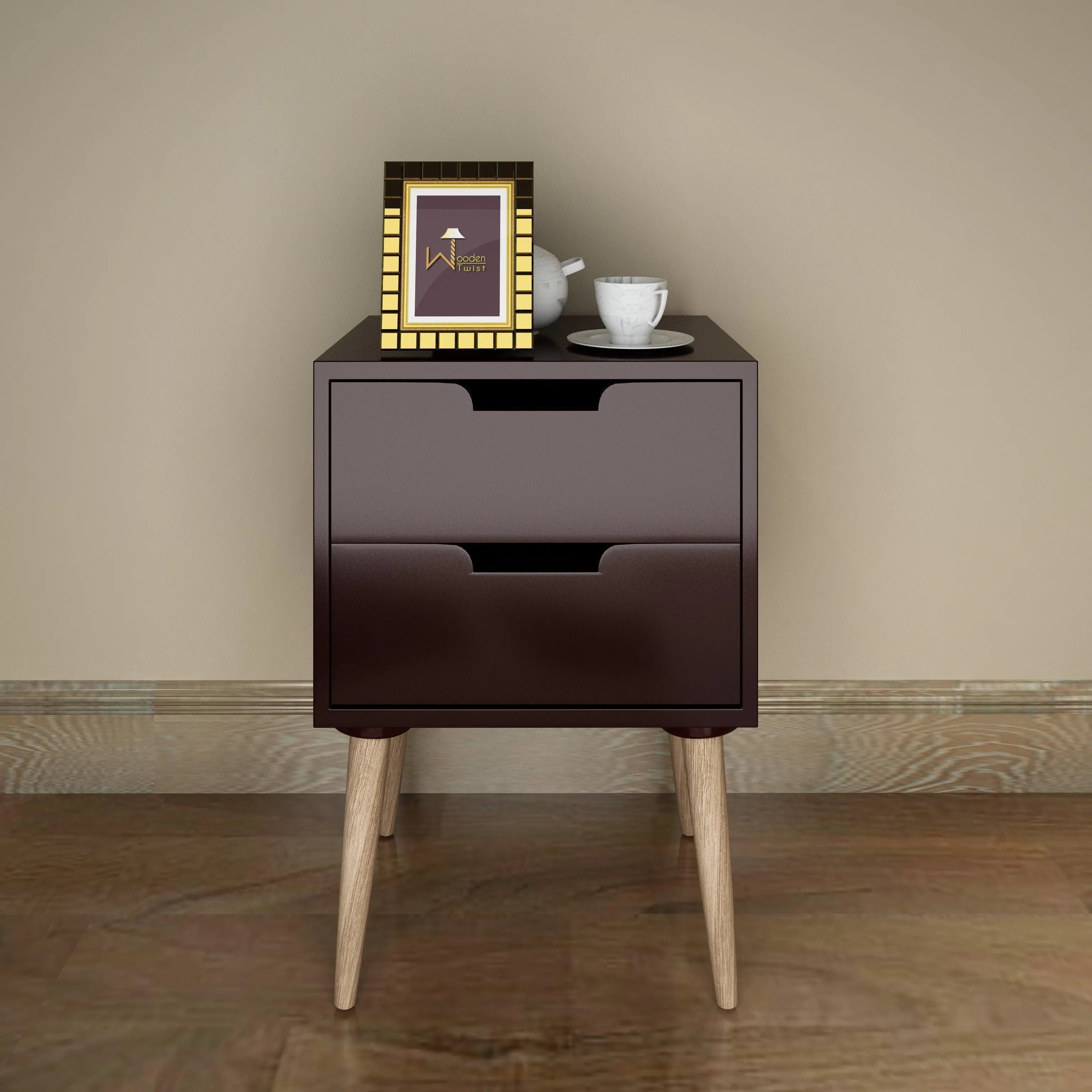 Amazing Bedside Table with Two Drawers (Brown) - Wooden Twist UAE