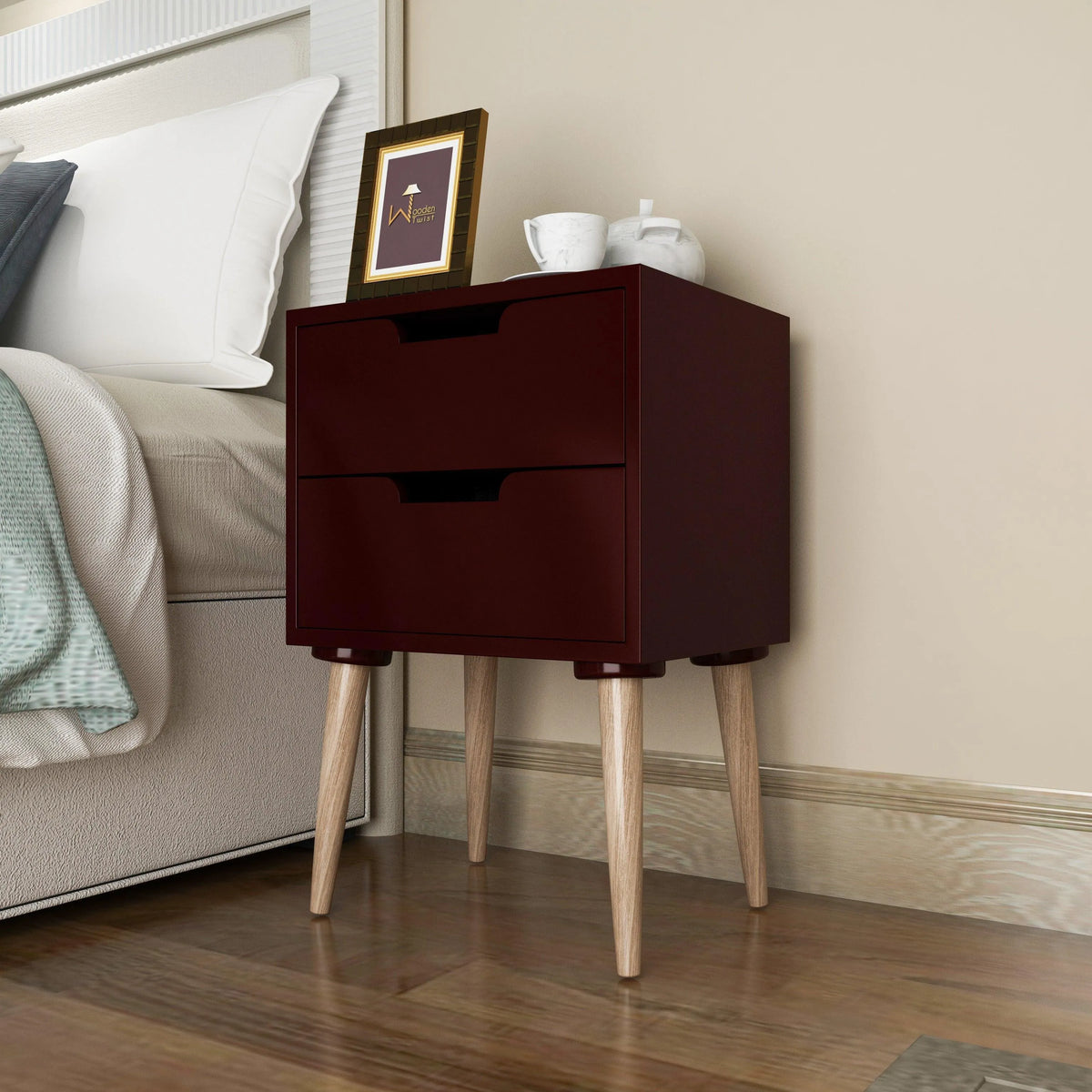 Amazing Bedside Table with Two Drawers (Brown) - Wooden Twist UAE