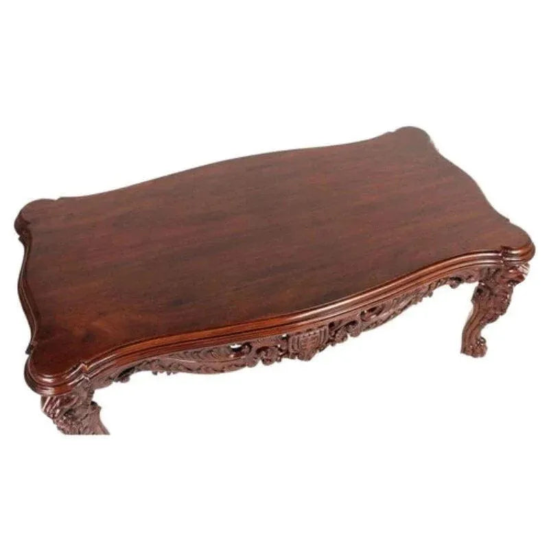 Handmade Carving Mahogany Finish Coffee Table - Wooden Twist UAE