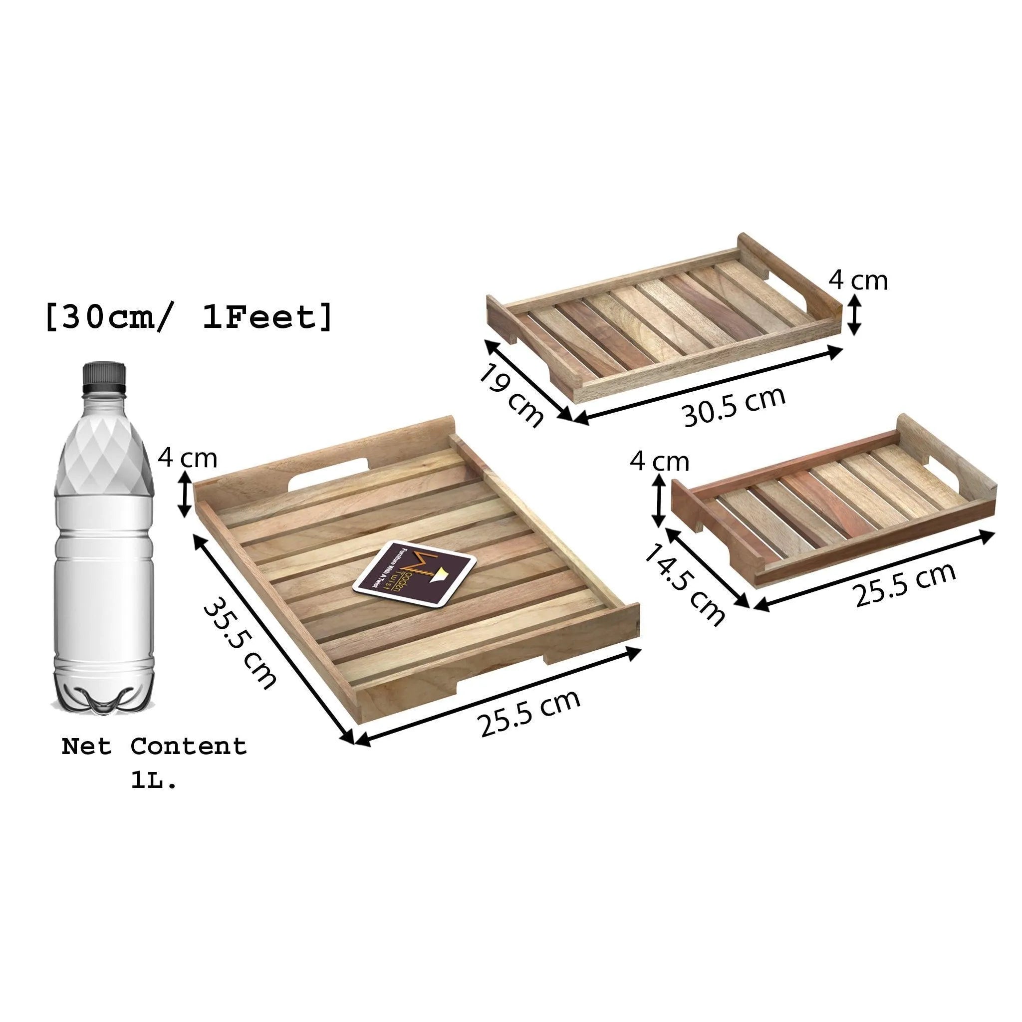 Teak Wood Serving Tray Set of 3 Pcs - Wooden Twist UAE