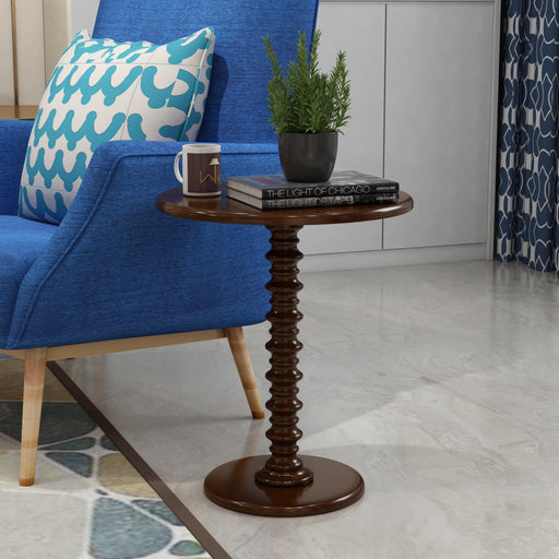 Round Wooden Spindle Side Table for Living Room with Pedestal End Table (Walnut Finish) - Wooden Twist UAE