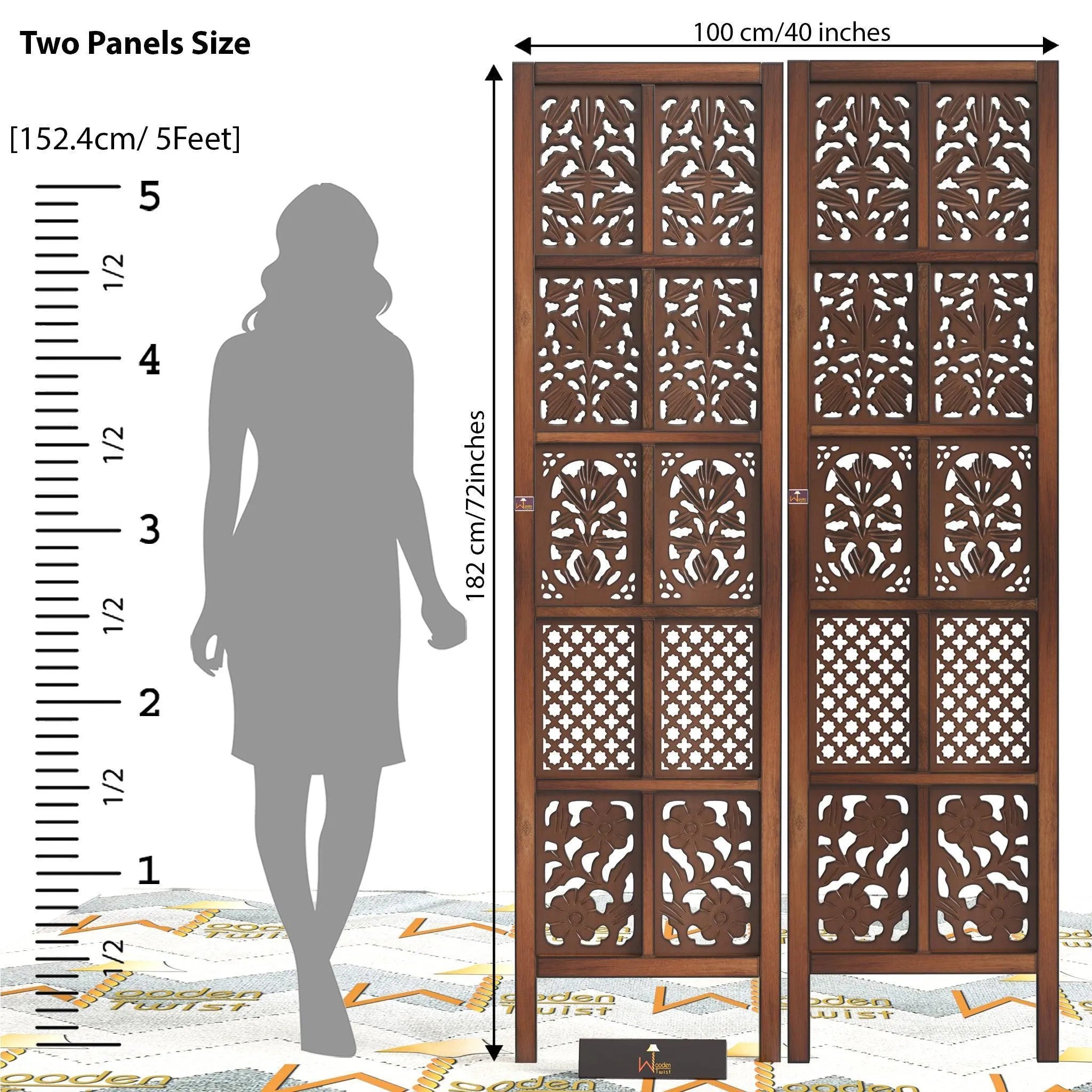 Solid Wood Room Divider (2 Panels) - Wooden Twist UAE