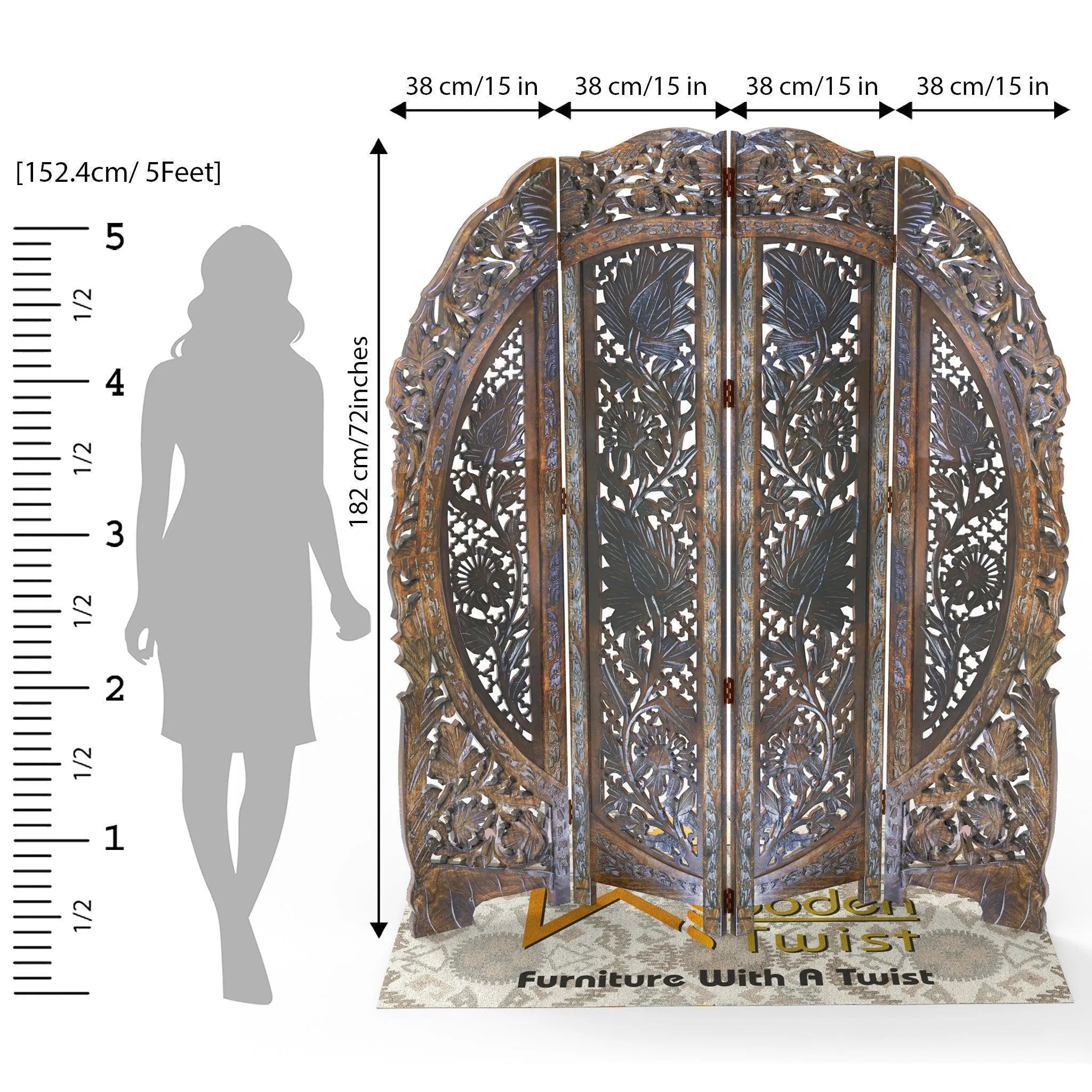 Wooden Partition Screen Room Divider In 4 Panel - Wooden Twist UAE
