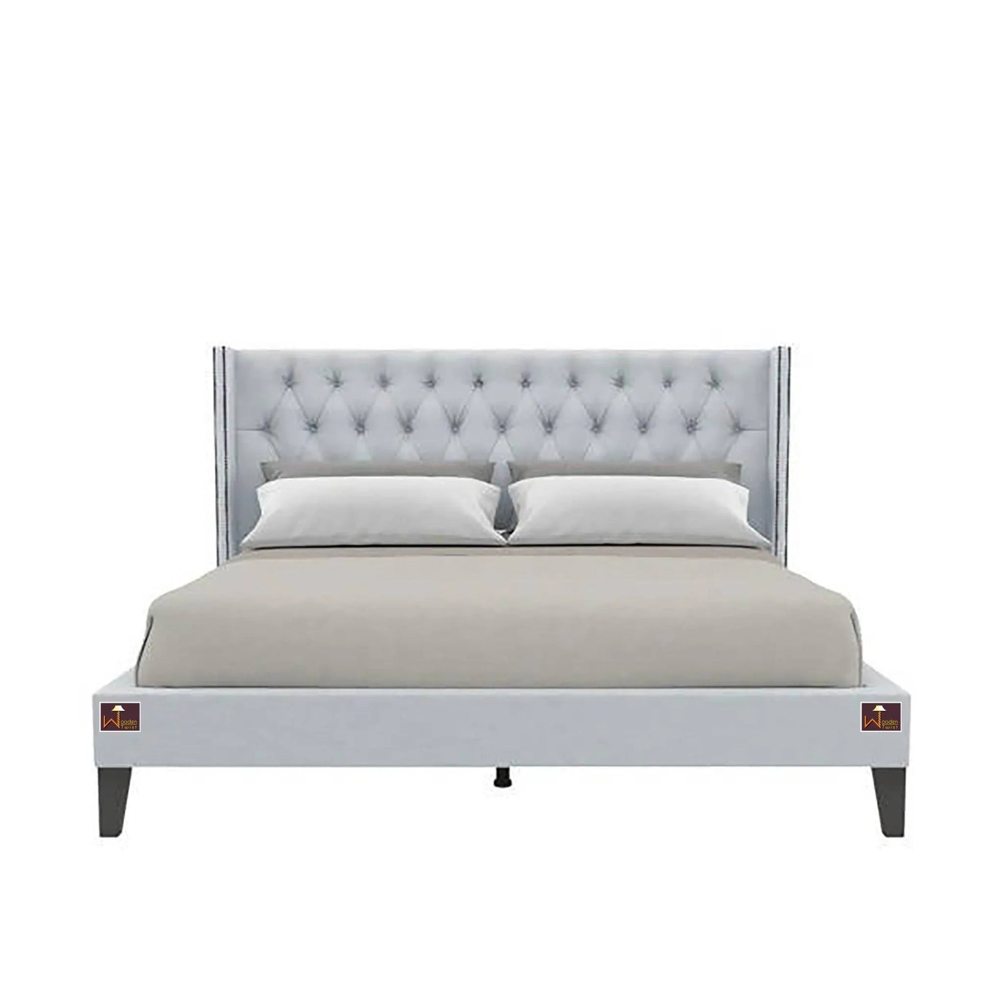 Upholstered Panel Bed Frame with Diamond Tufted and Nailhead Trim Wingback Headboard - Wooden Twist UAE