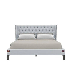 Upholstered Panel Bed Frame with Diamond Tufted and Nailhead Trim Wingback Headboard - Wooden Twist UAE