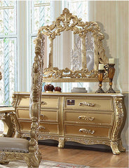 Royal Gold Luxury Hand Carved Wooden Teak Wood Dressing Table with Mirror And 6 Drawers - Wooden Twist UAE