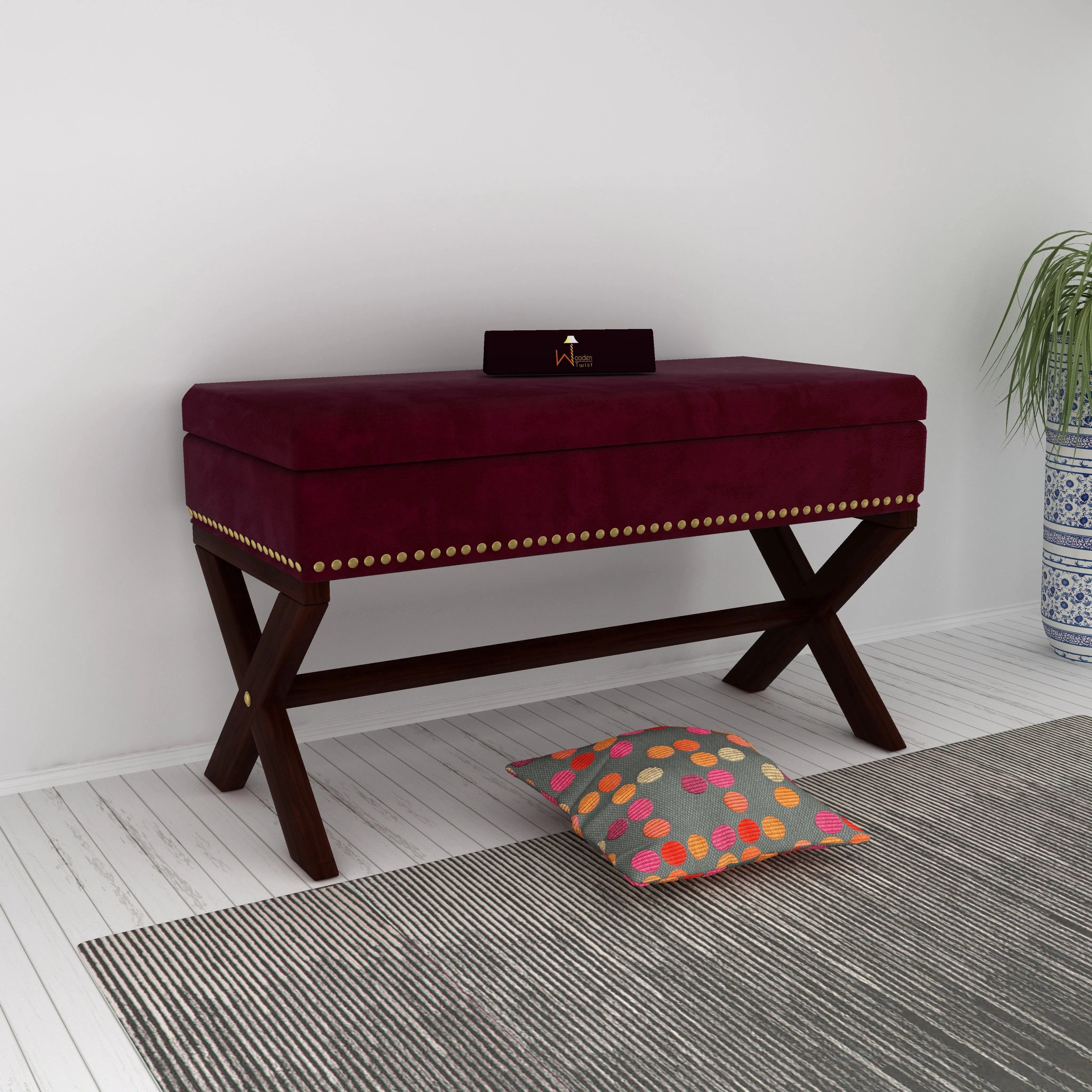 Rectangle Bench Storage in Ottoman Style, for Entryway or Living Room - WoodenTwist