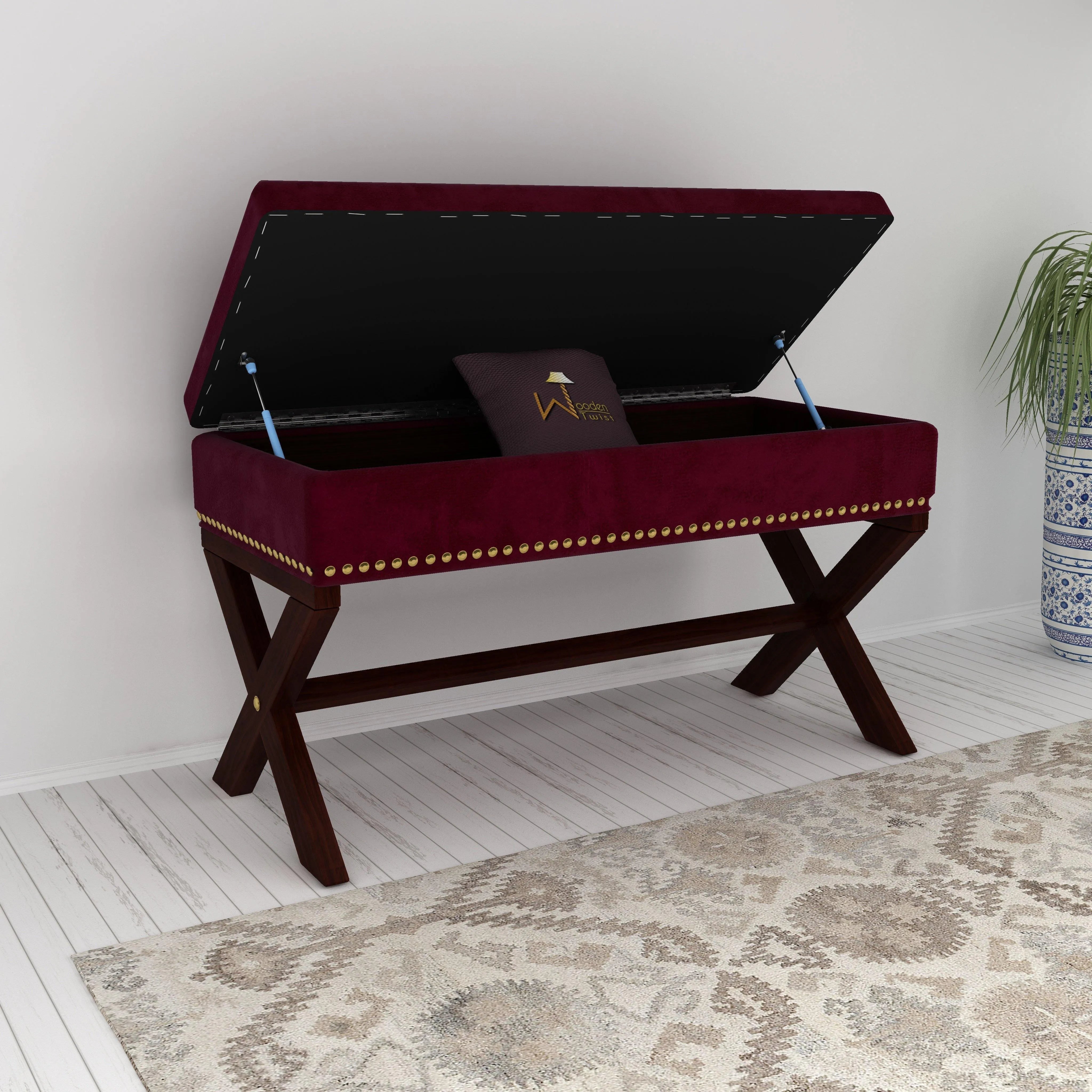 Rectangle Bench Storage in Ottoman Style, for Entryway or Living Room - WoodenTwist