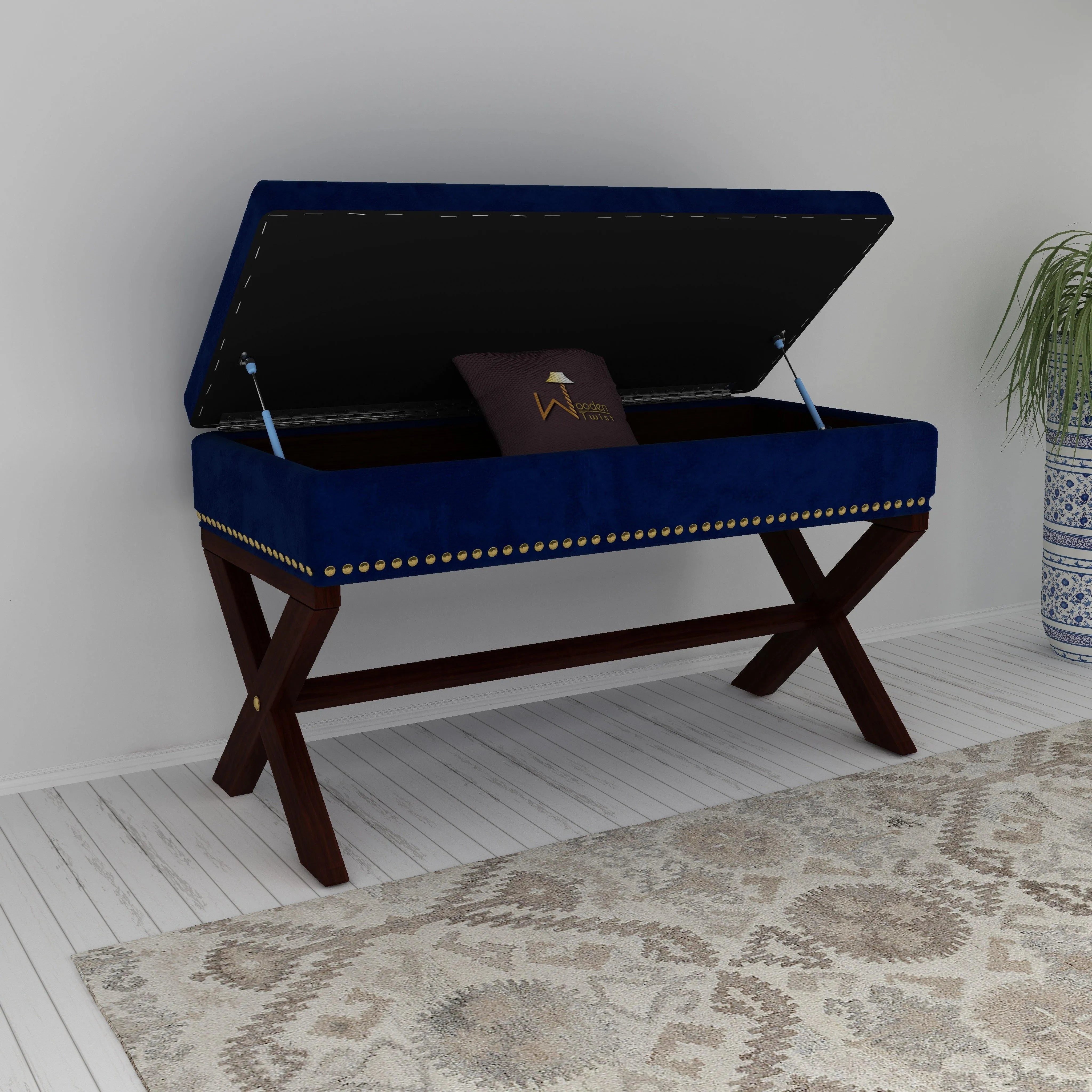 Rectangle Bench Storage in Ottoman Style, for Entryway or Living Room - WoodenTwist