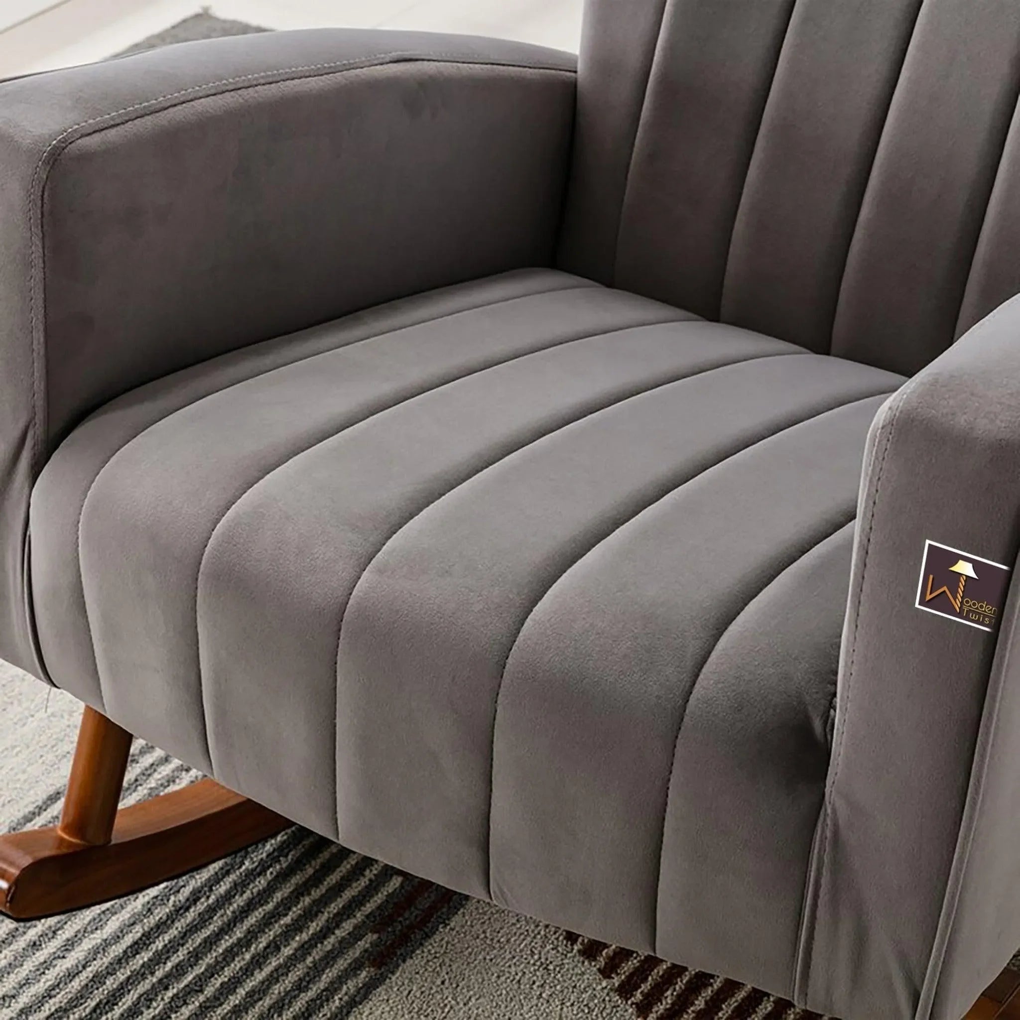 Wooden Twist Velvet Accent Rocking Chair (Grey) - Wooden Twist UAE