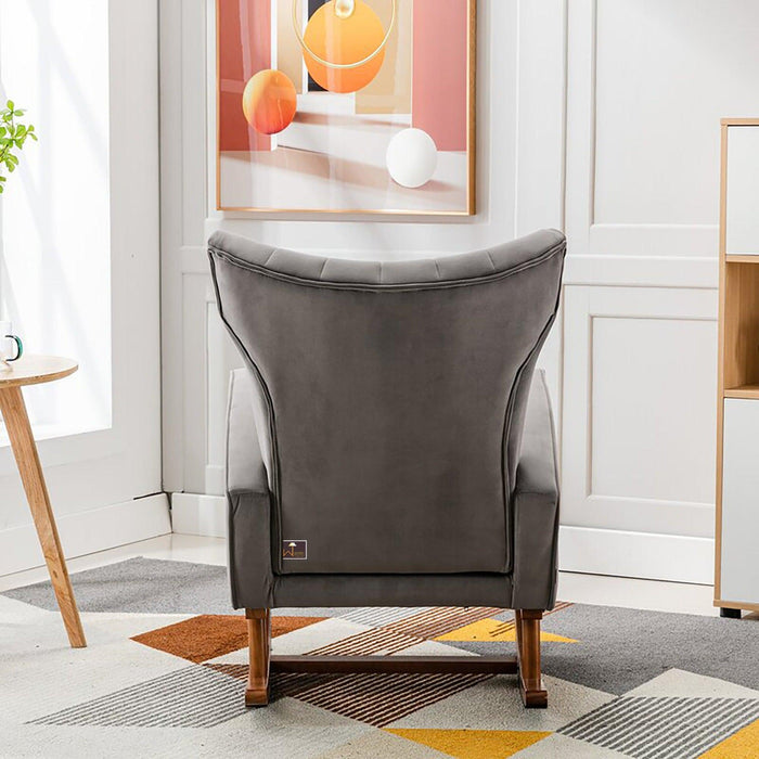 Wooden Twist Velvet Accent Rocking Chair (Grey) - Wooden Twist UAE