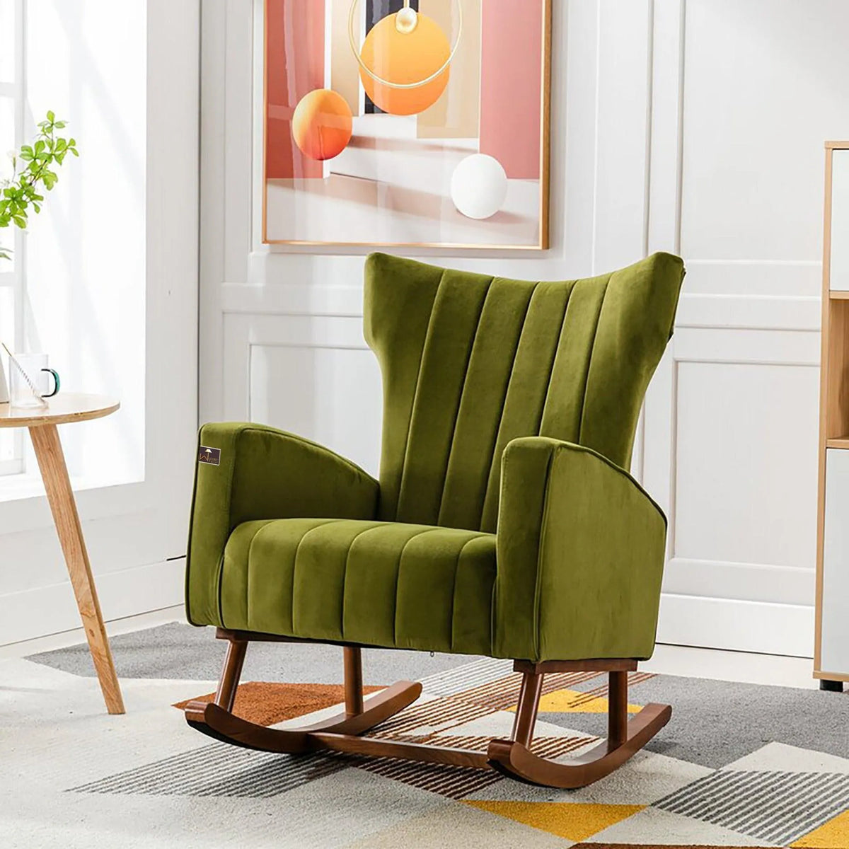 Wooden Velvet Accent Rocking Chair (Green) - Wooden Twist UAE