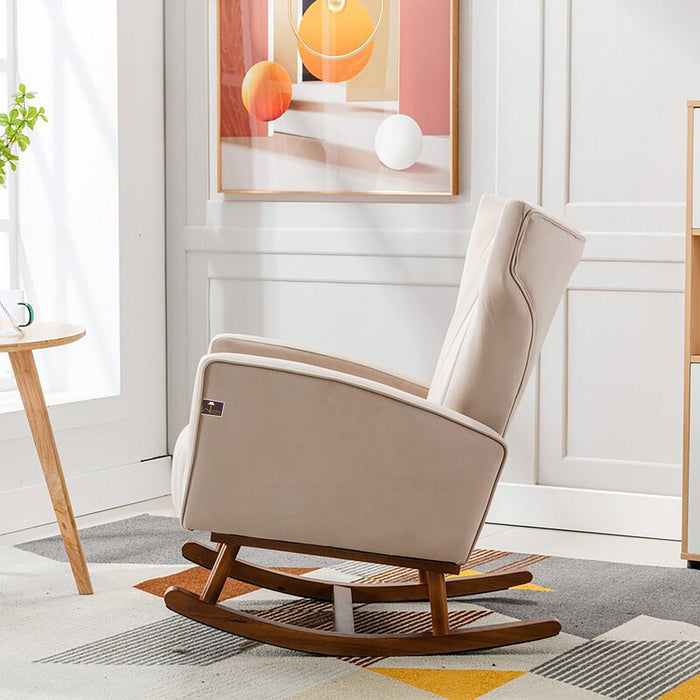 Wooden Velvet Accent Rocking Chair (Beige) - Wooden Twist UAE