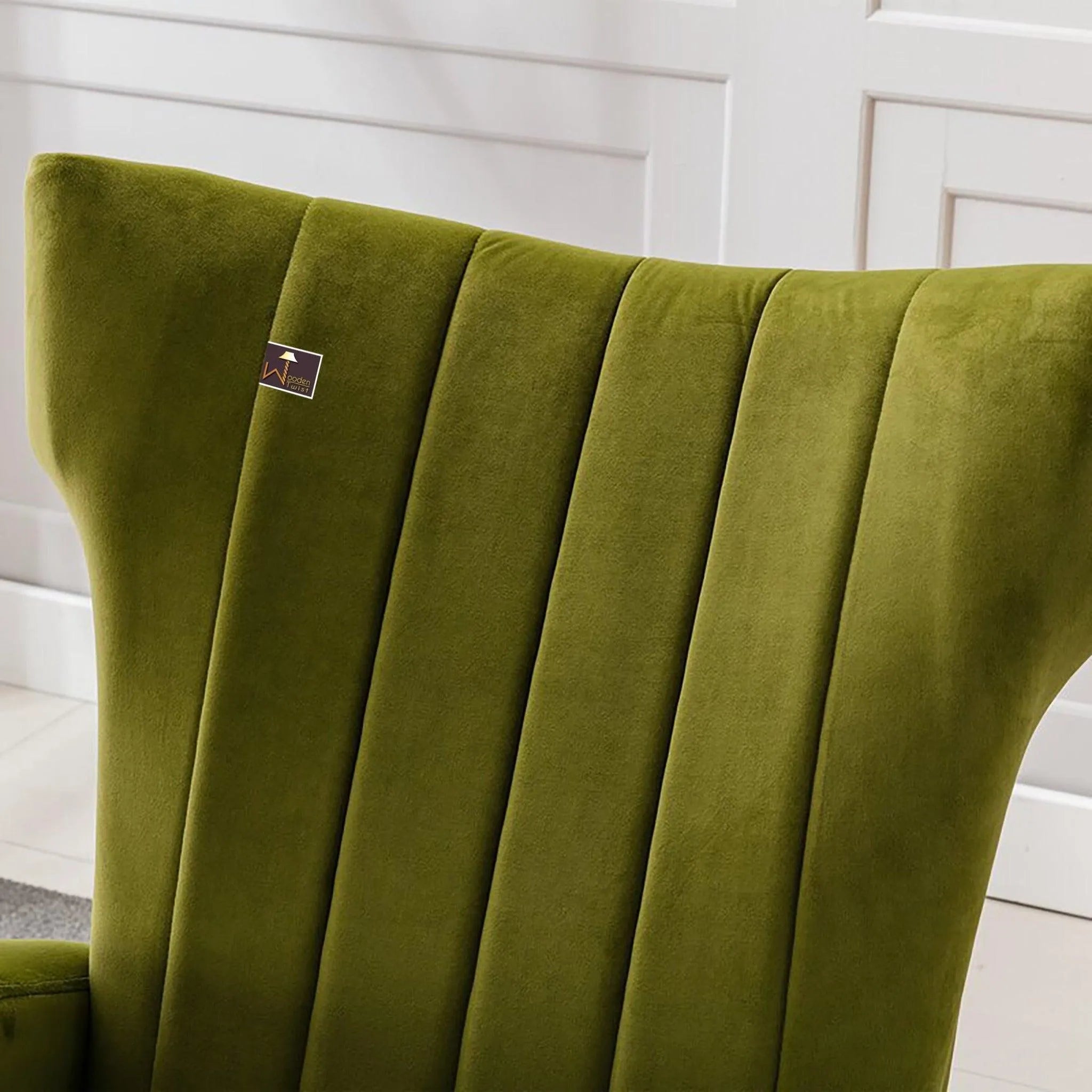 Wooden Velvet Accent Rocking Chair (Green) - Wooden Twist UAE