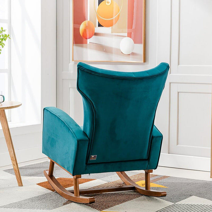 Wooden Velvet Accent Rocking Chair (Teal)