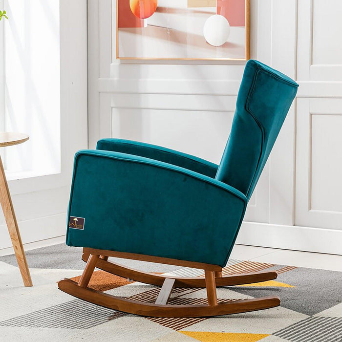Wooden Velvet Accent Rocking Chair (Teal) - Wooden Twist UAE
