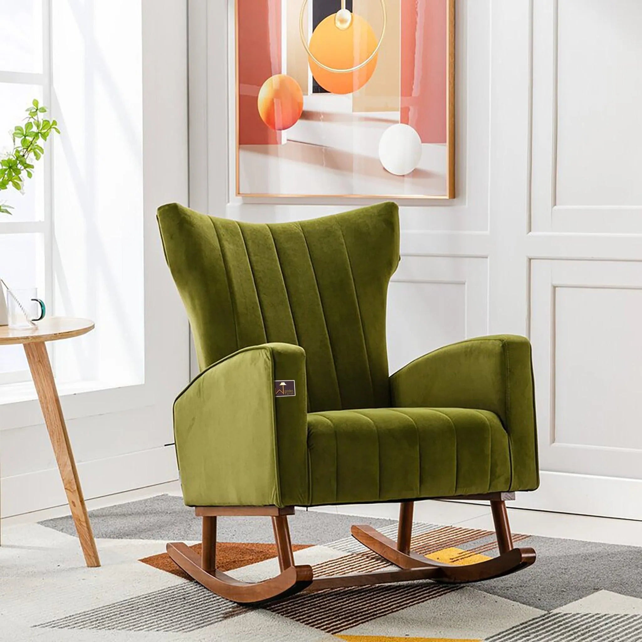 Wooden Velvet Accent Rocking Chair (Green) - Wooden Twist UAE