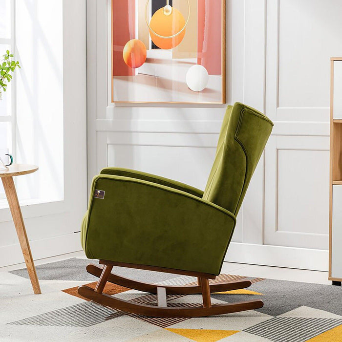 Wooden Velvet Accent Rocking Chair (Green) - Wooden Twist UAE