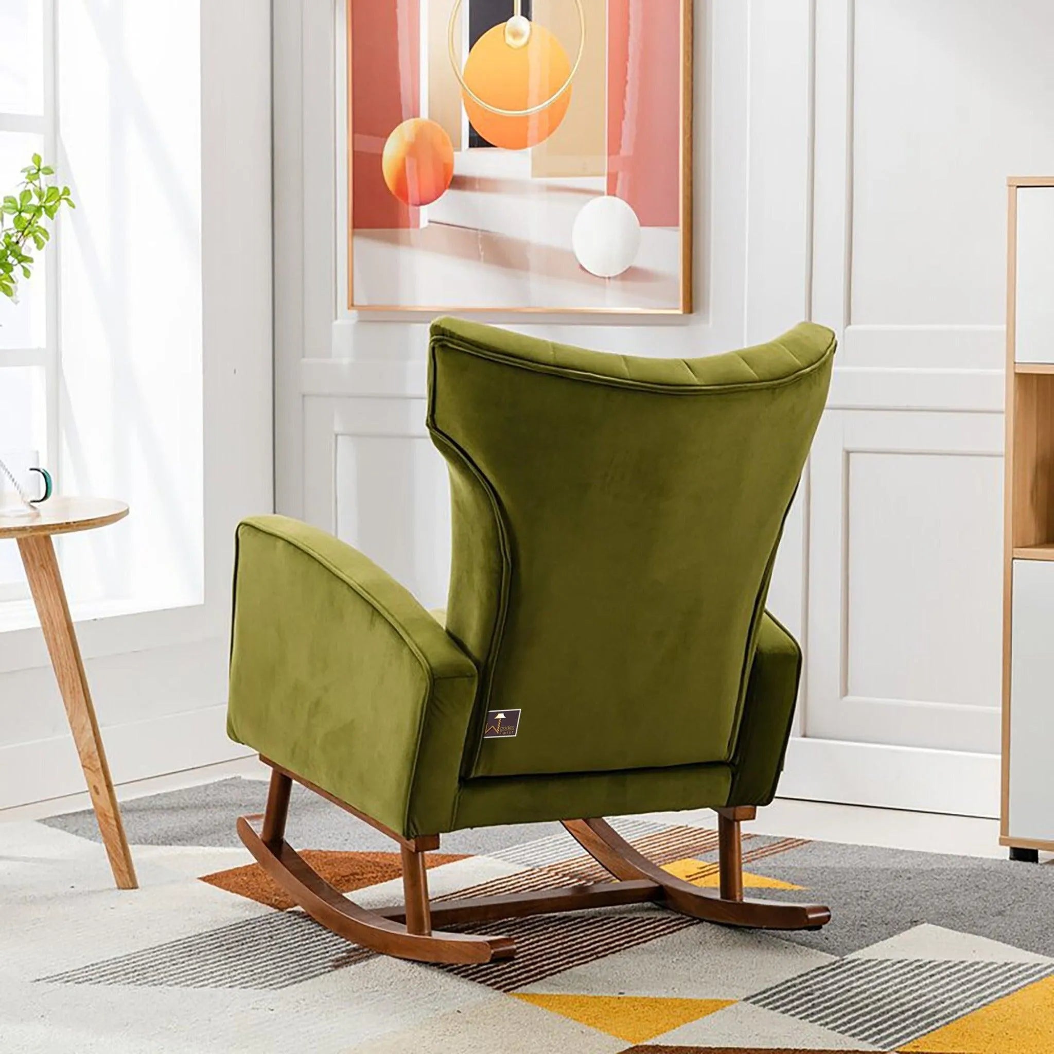 Wooden Velvet Accent Rocking Chair (Green) - Wooden Twist UAE