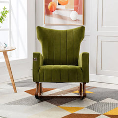 Wooden Velvet Accent Rocking Chair (Green) - Wooden Twist UAE