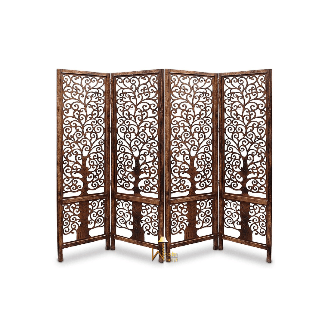 Handcrafted Brown Wooden Room Partition/Divider Screen - Wooden Twist UAE