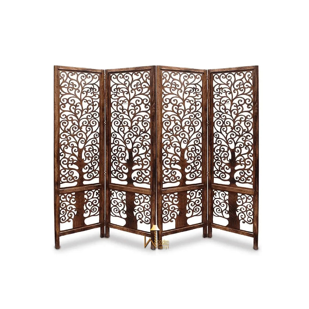 Handcrafted Brown Wooden Room Partition/Divider Screen - Wooden Twist UAE
