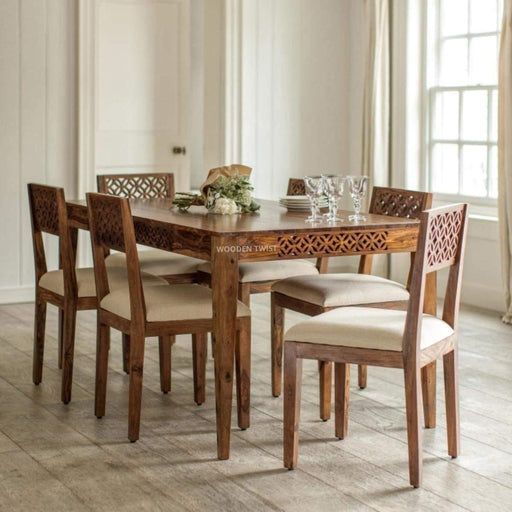 Premium Teak Wood Designer Dining Table With Cushioned Chair - Wooden Twist UAE