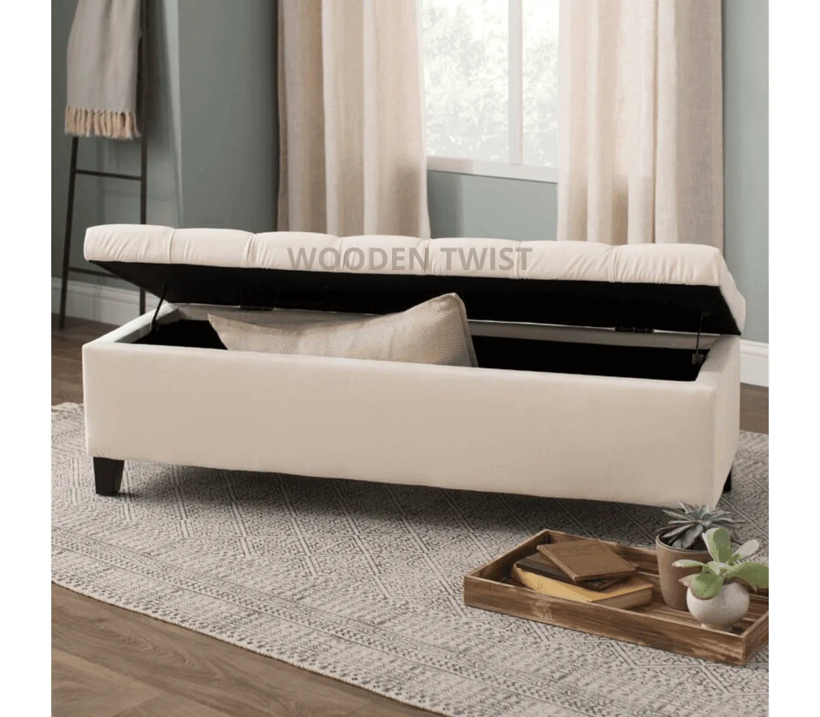 Zelja Premium Wood Flip Top Storage Bench Couch - WoodenTwist