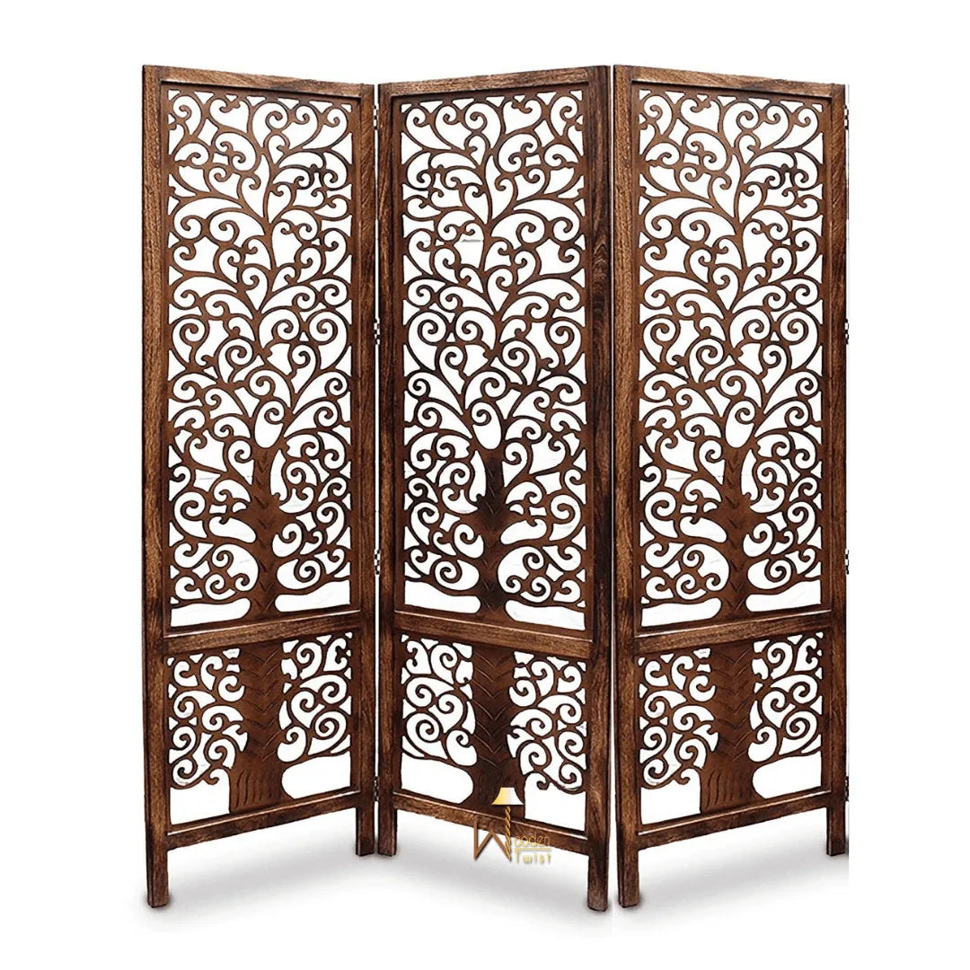 Handcrafted Brown Wooden Room Partition/Divider Screen - Wooden Twist UAE