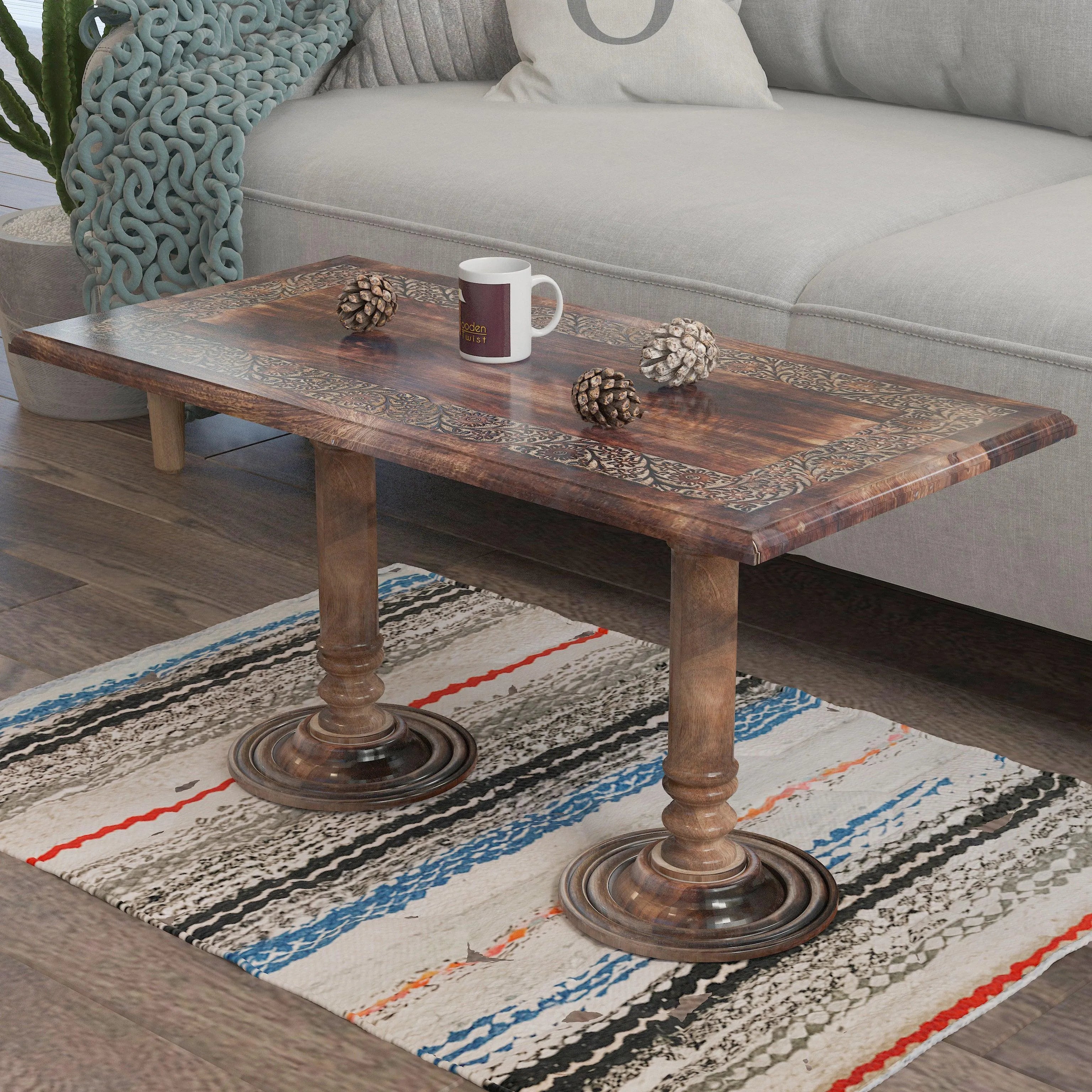 Wooden Twist Sculpte Hand Carved Solid Wood Coffee Table - Wooden Twist UAE