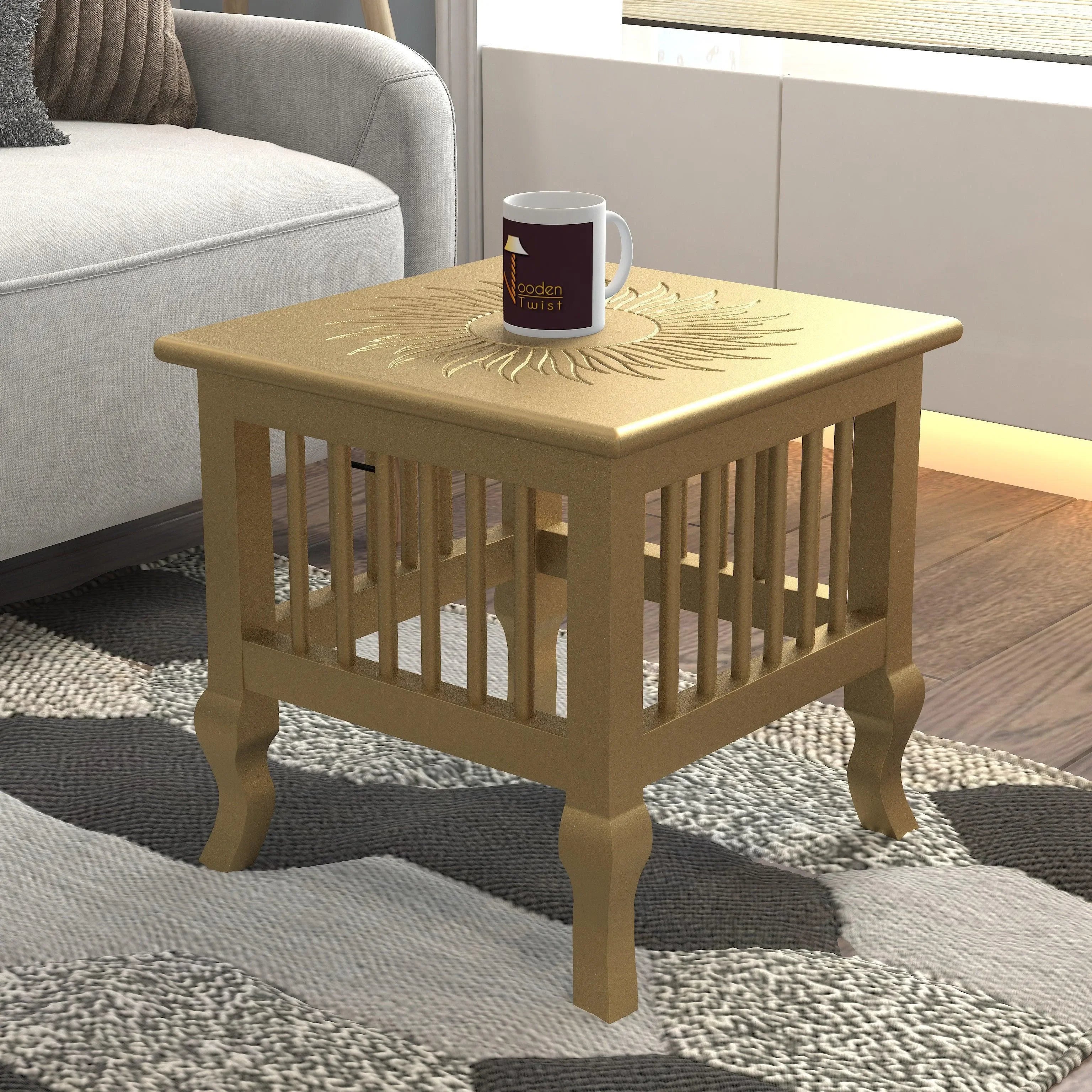 Wooden Twist Mango Wood Handmade Carving Classic Side Table for Living Room - Wooden Twist UAE