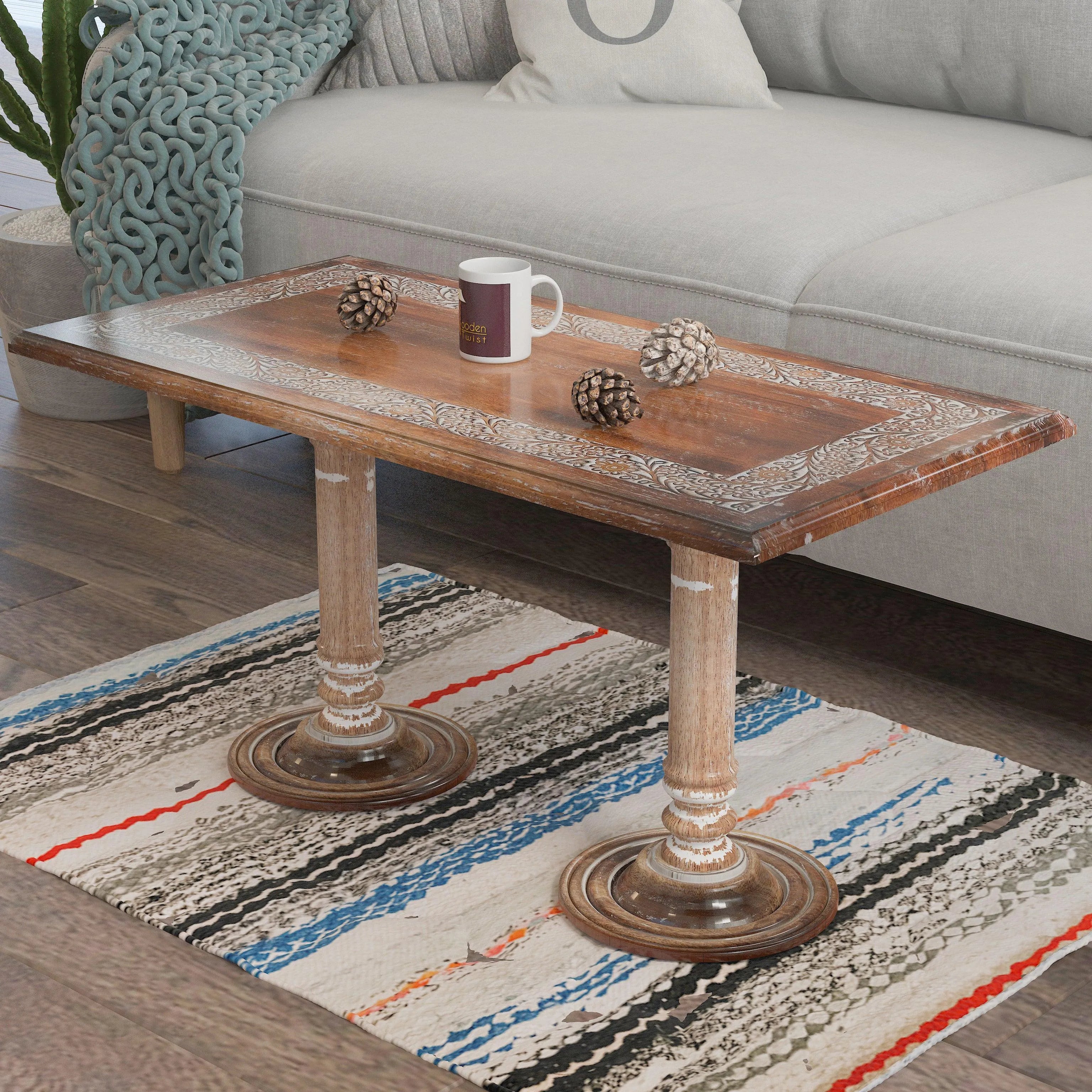 Wooden Twist Sculpte Hand Carved Solid Wood Coffee Table - Wooden Twist UAE