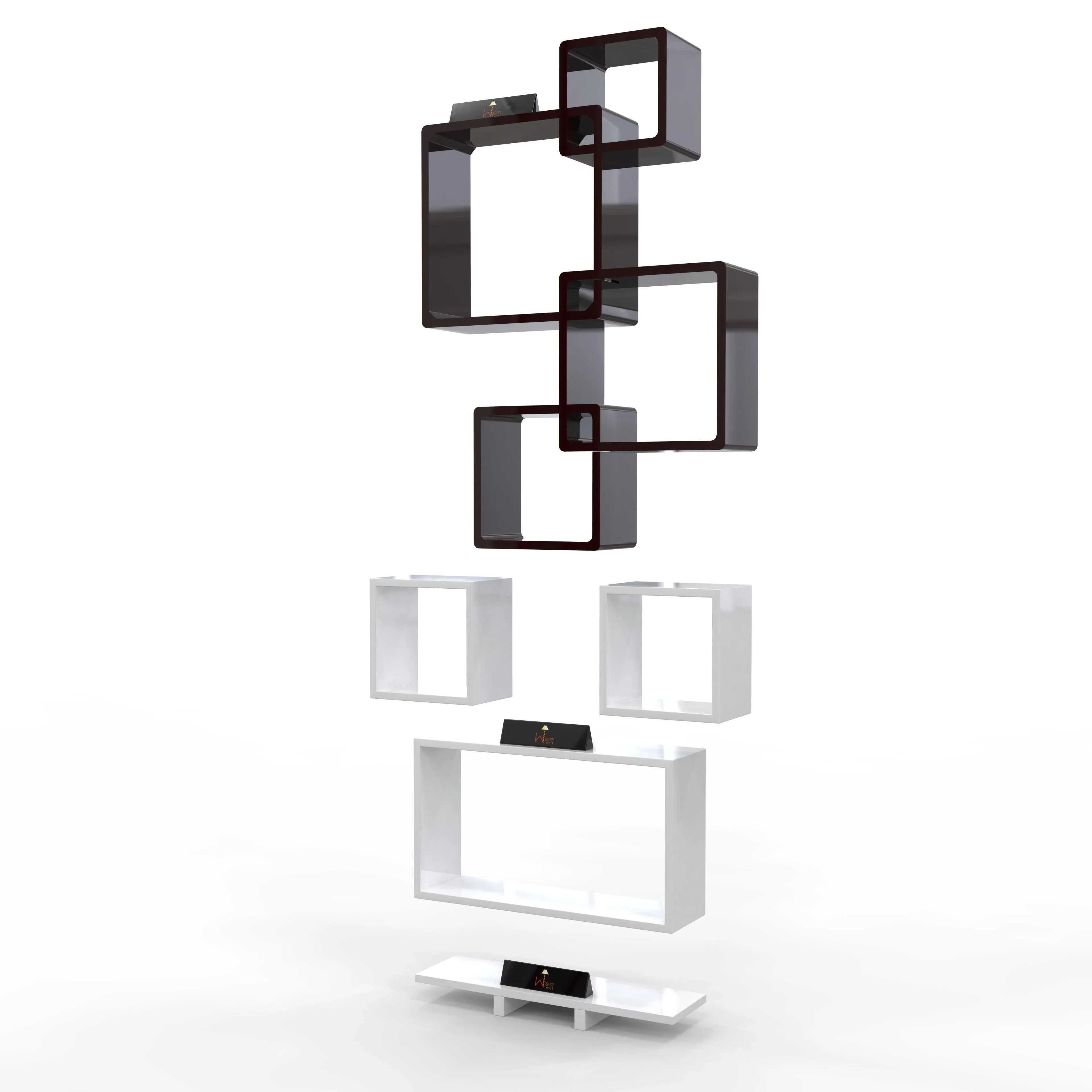 Wooden Rafuf Designer Intersecting Wall Shelves (Set of 8) - Wooden Twist UAE