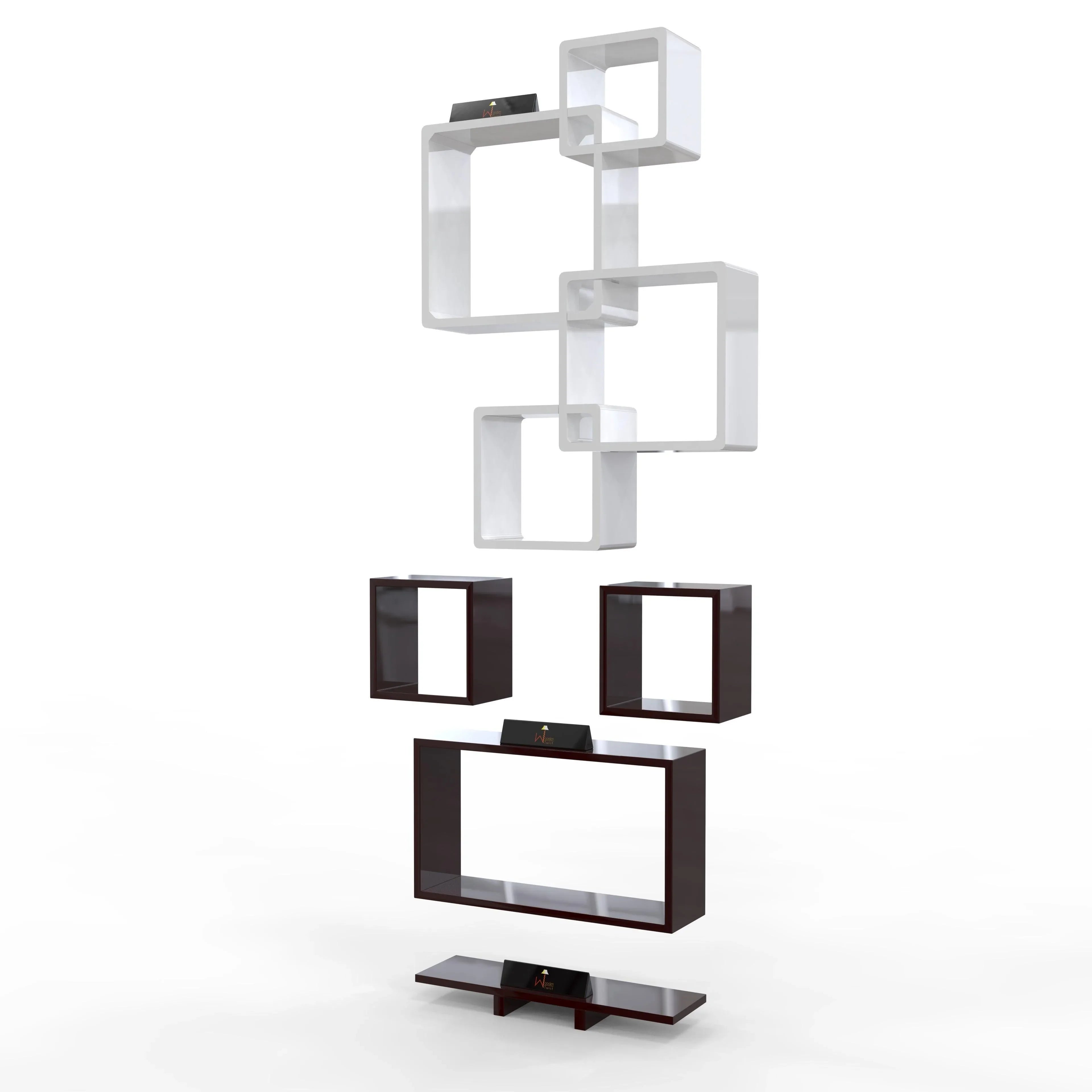Wooden Rafuf Designer Intersecting Wall Shelves (Set of 8) - Wooden Twist UAE