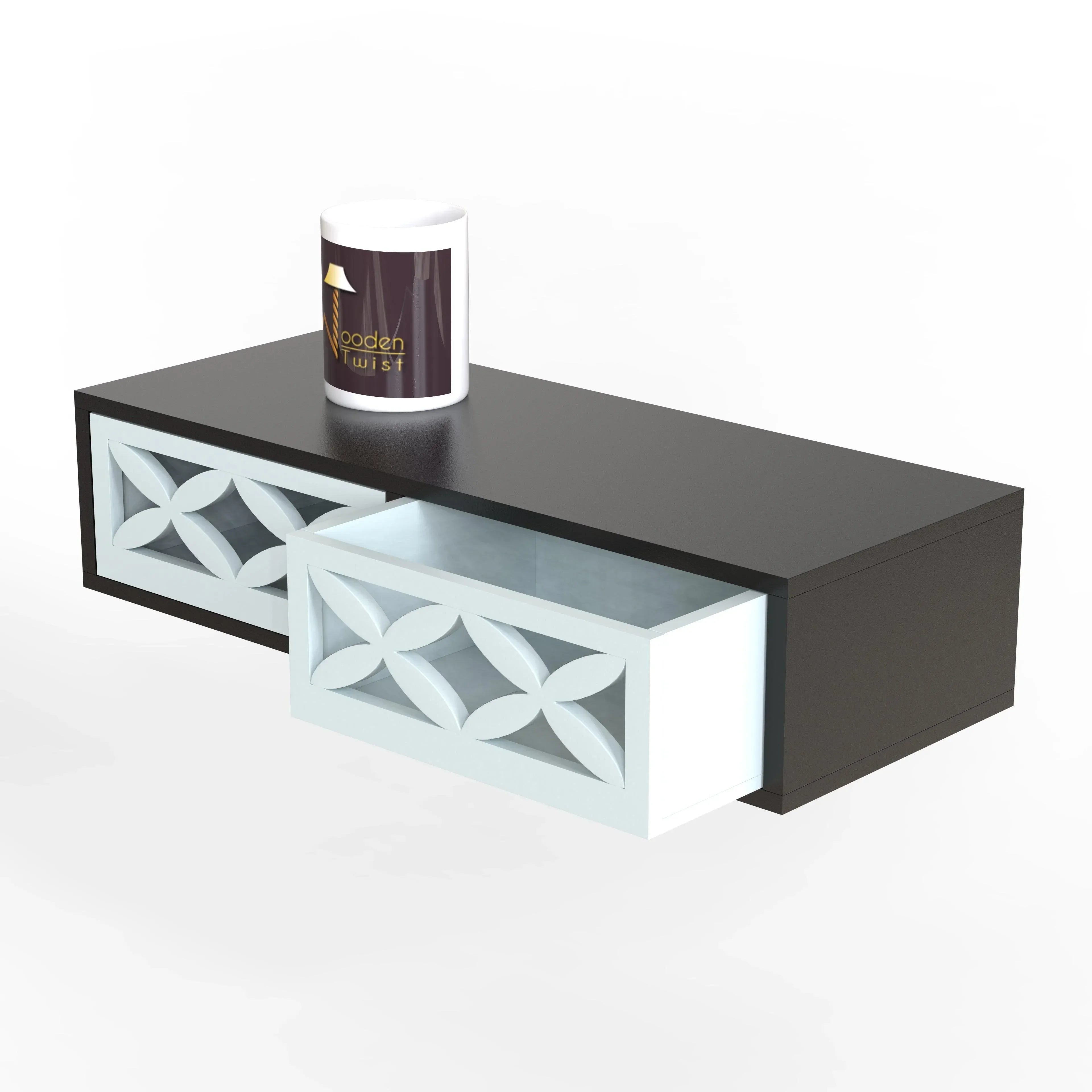 Wood Wall Shelf with Drawer for Living Room - Wooden Twist UAE