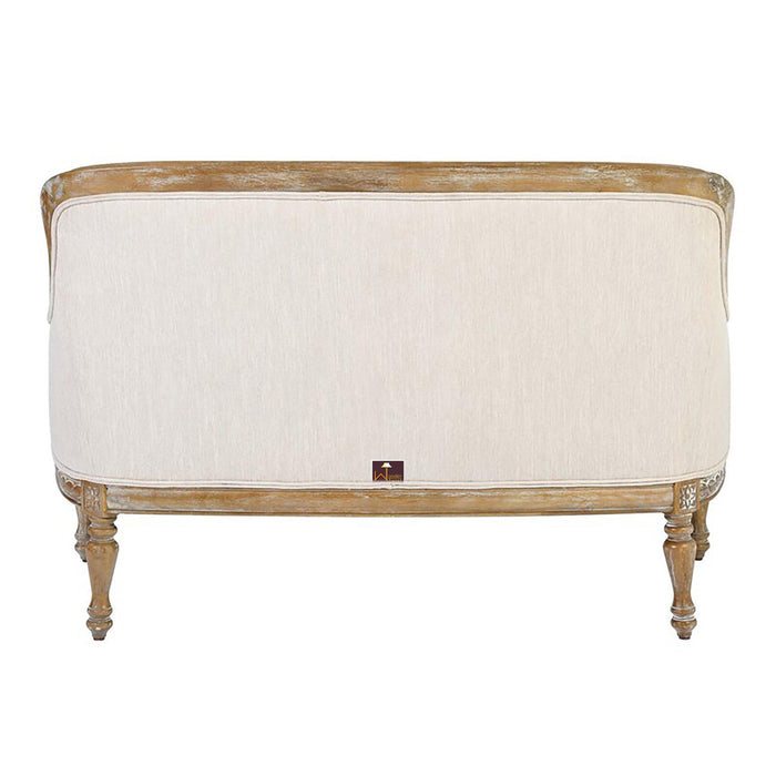 Wooden Hand Carved Recessed Arm Loveseat Bench (2 Seater, Beige)